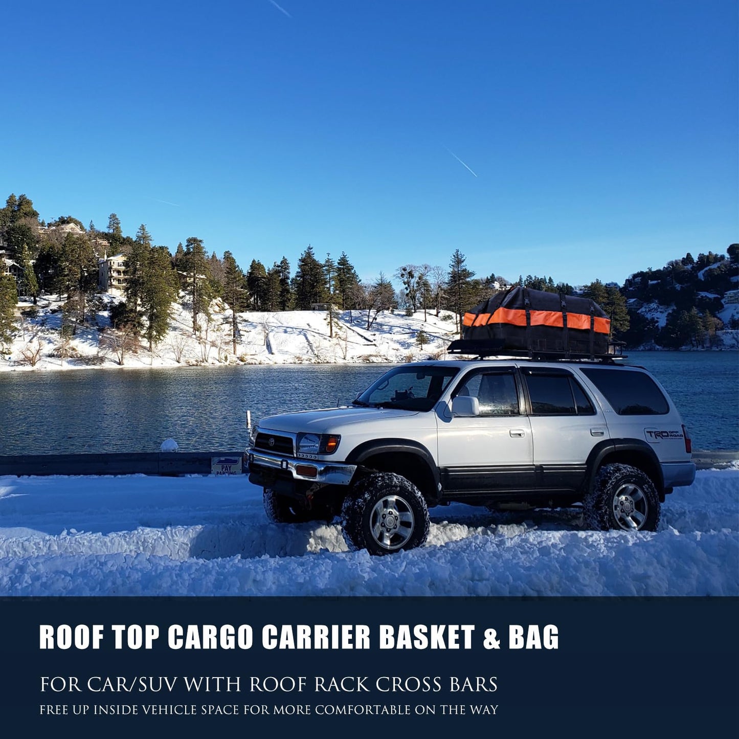 Roof Rack Carrier Carrier Basket 65"*39"*6"+Waterproof Bag 20 Cubic Feet(51"*40"*17"),and Cargo Net with Attachment Hooks,Ratchet Straps.200 Lbs Capacity,Universal Rooftop Small Size Roof Rack