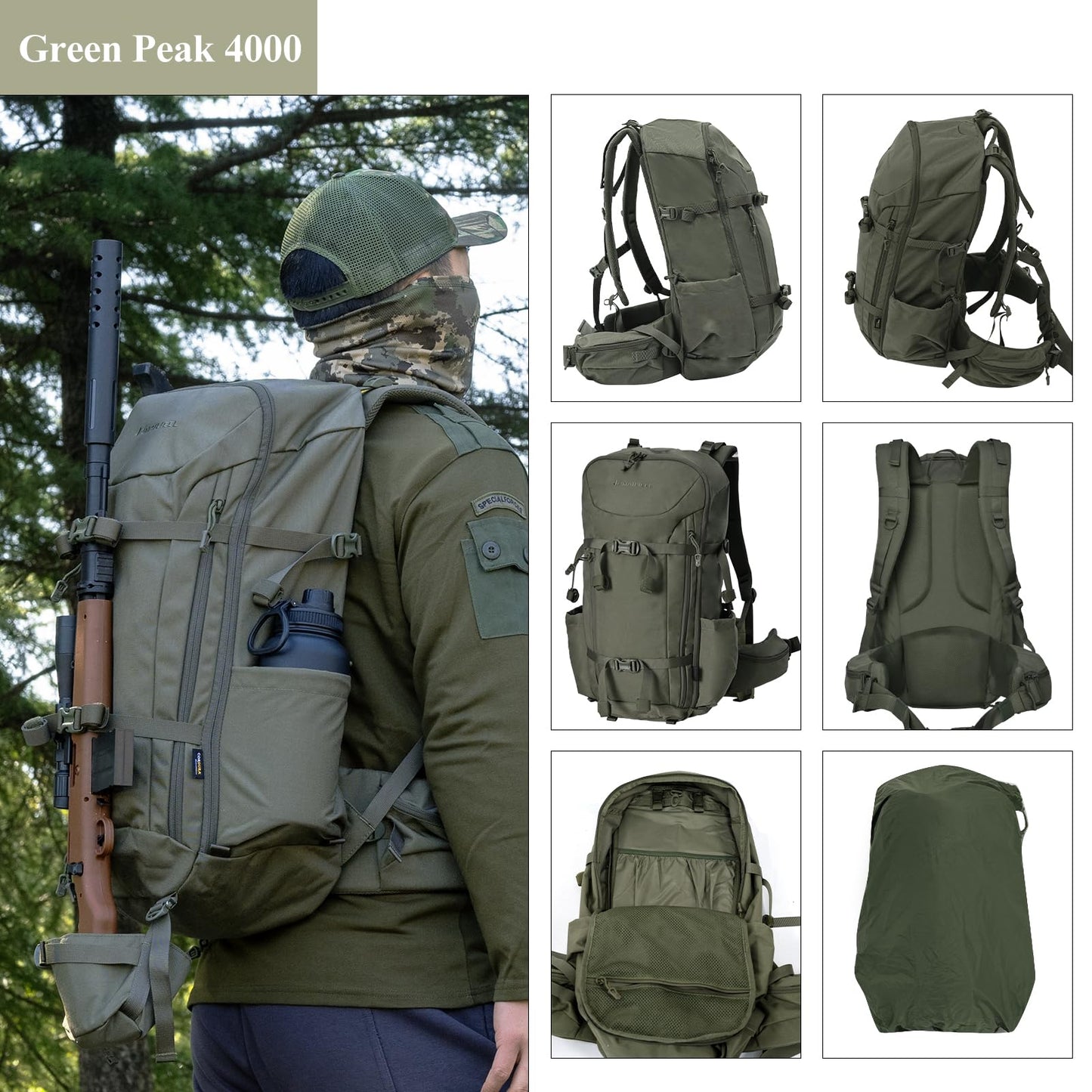 JOMAILIEEL Hunting Backpack for Men, 40L Waterproof Silent Pack with Rifle Holder and Bow Carry System, Rain Cover, Durable UTX Buckles and YKK Zippers