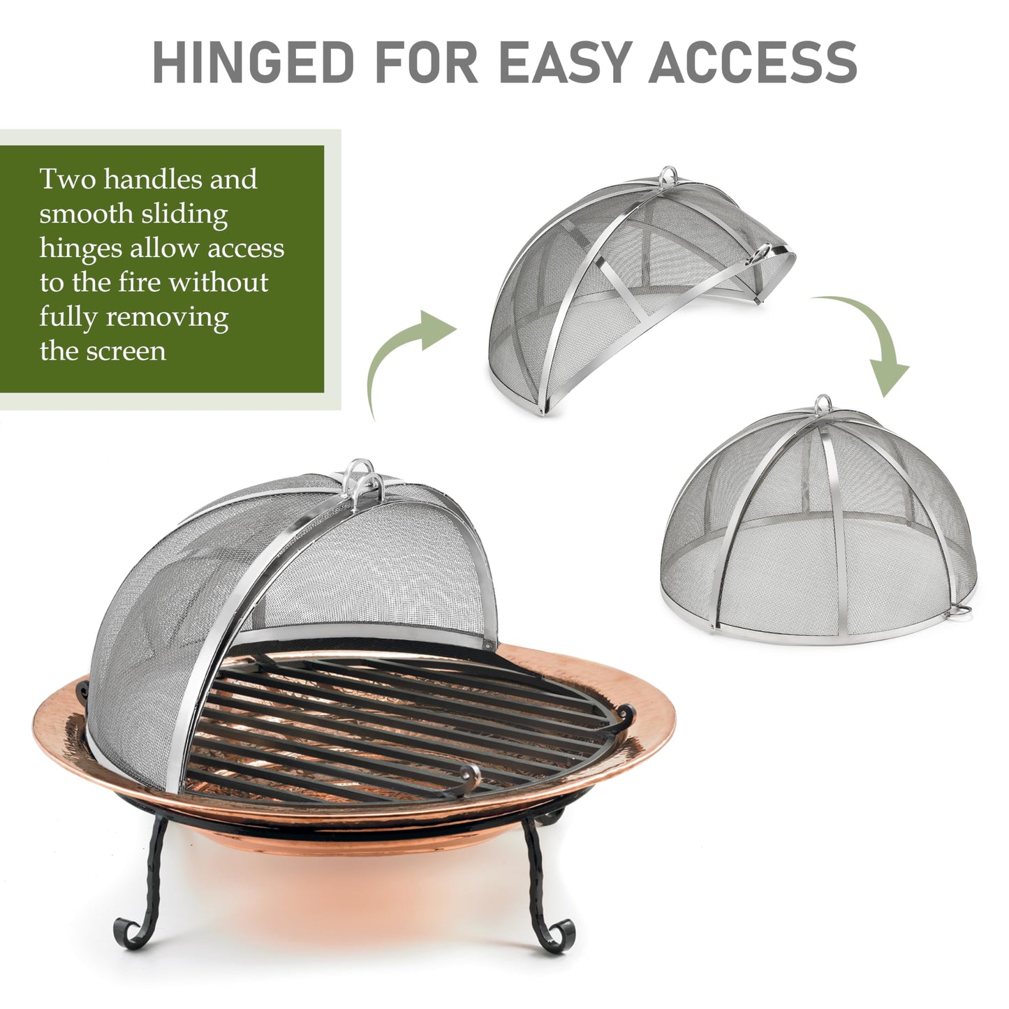 Good Directions Heavy Duty Fire Pit Spark Screen with Lifter, Stainless Steel, Hinged for Easy Access, 24 Inch Diameter