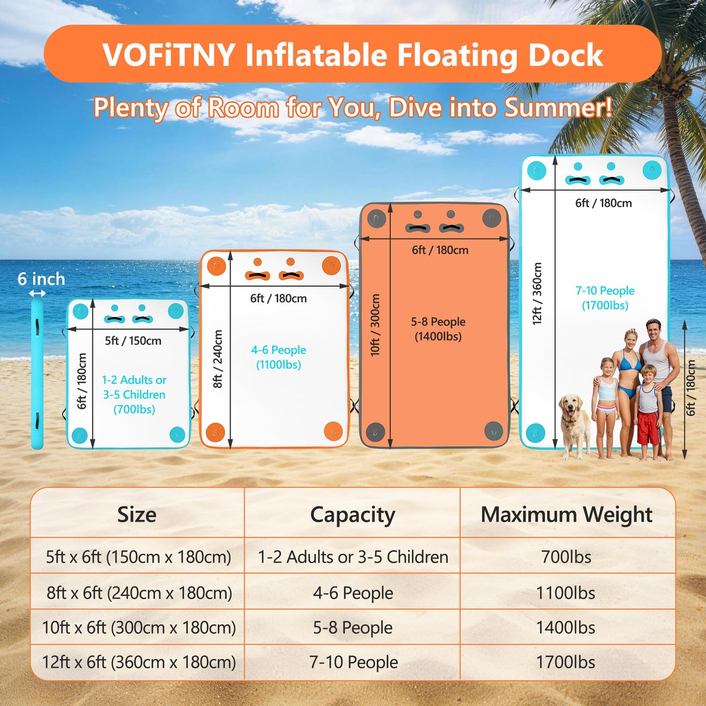 VOFiTNY Inflatable Floating Dock Swim Air Platform Island Raft Mat for Lake Beach Ocean with Rope Ladder, Non-Slip Surface