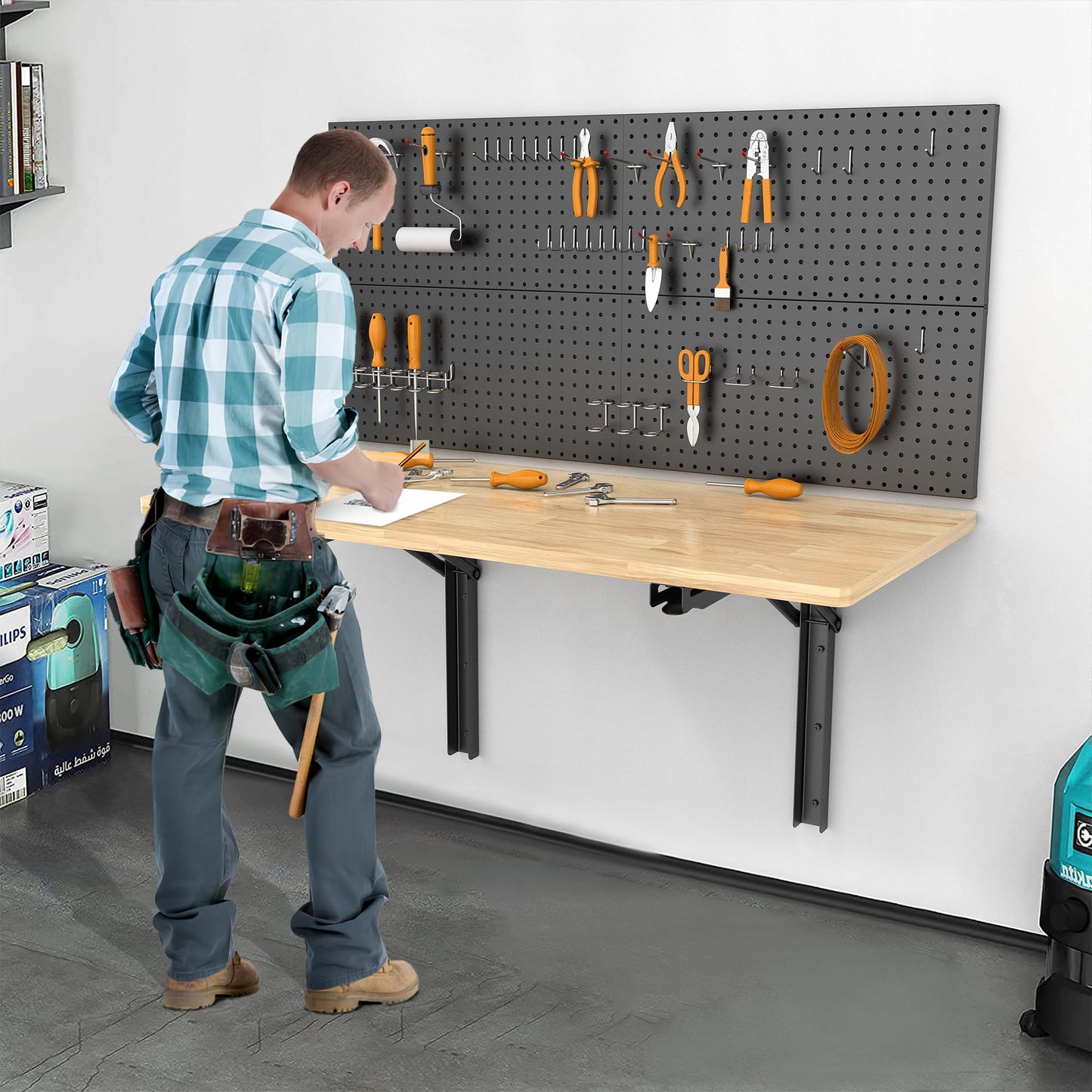 Ultrawall Wall Mounted Folding Workbench, Heavy Duty Foldable Work Table, Collapsible Desk for Workshop, Garage, Office, Home, Holds Up to 550 lb, 47.2"