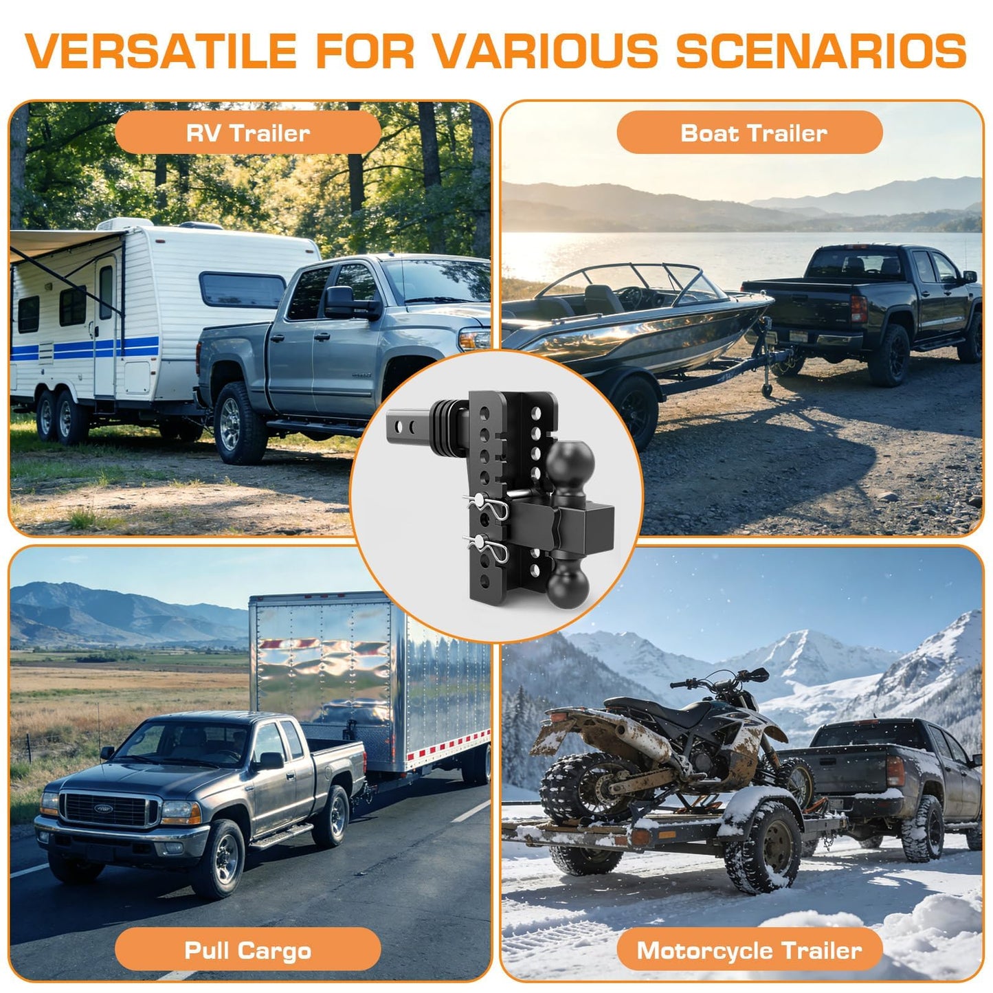 Vullteeon Adjustable Trailer Hitch, Drop Hitch for 2.5 Inch Receiver, Tow Hitch with 6 Inch Drop/Rise, 2" & 2-5/16" Ball Hitches for Trucks, 22,000 LBS GTW, Trailer Hitches with Anti-Theft Pin