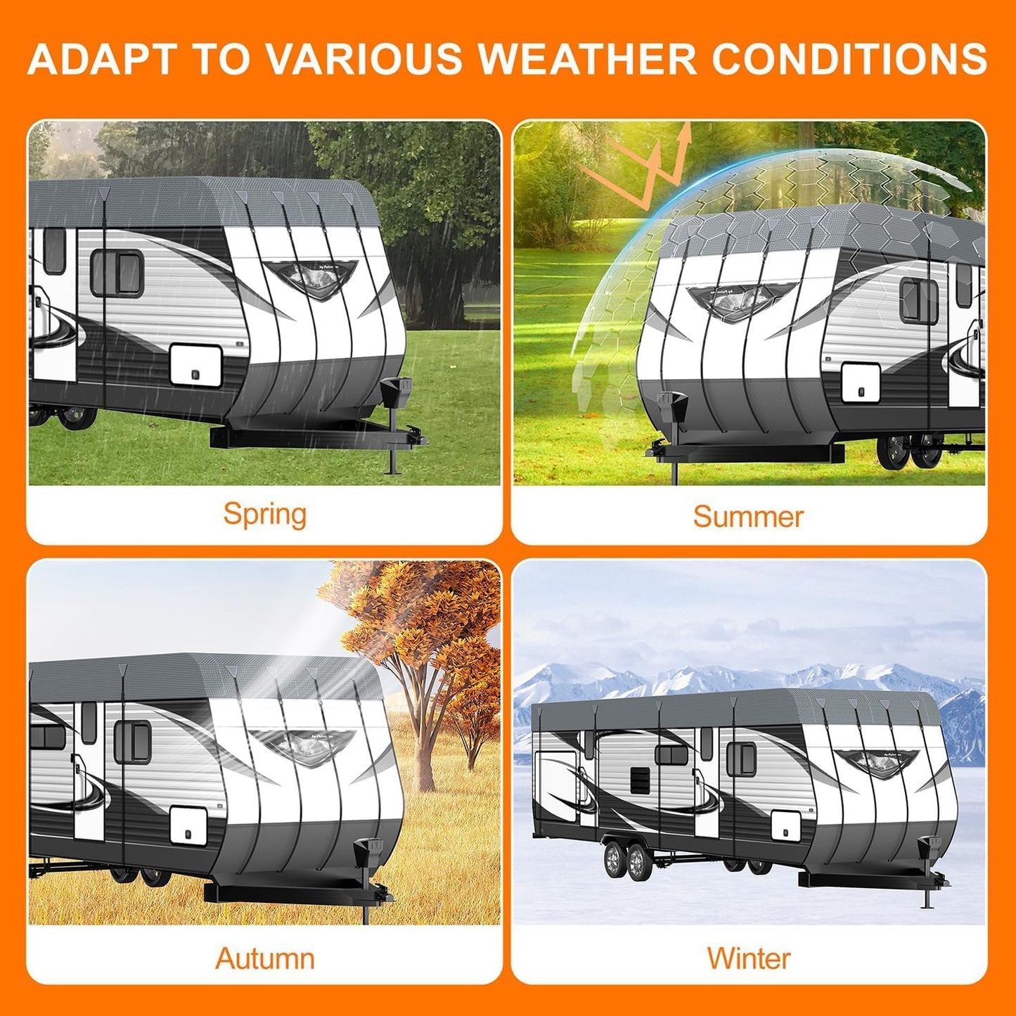 Camper Trailer Rv Roof Cover - Utility Travel Class A/B/C Pop Up Heavy Duty Covers 5th Wheel Sun Shade Motorhome Heat Equipment Motor Home Canopy Waterproof Tarp Heavy Hail Canvas,31.2 FT x12.5 FT