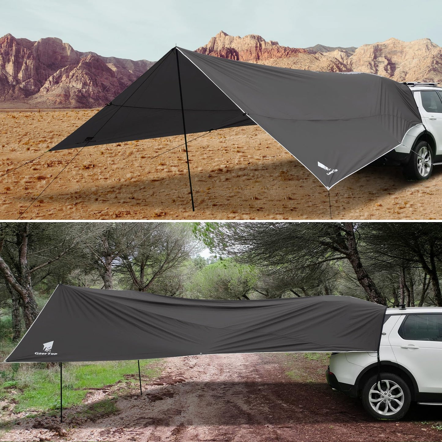 GEERTOP Large Camping Tarp Shelter SUV Tailgate Car Awning Canopy Waterproof Lightweight Outdoor Rear Vehicle Sun Shade for Van, MPV, Campers