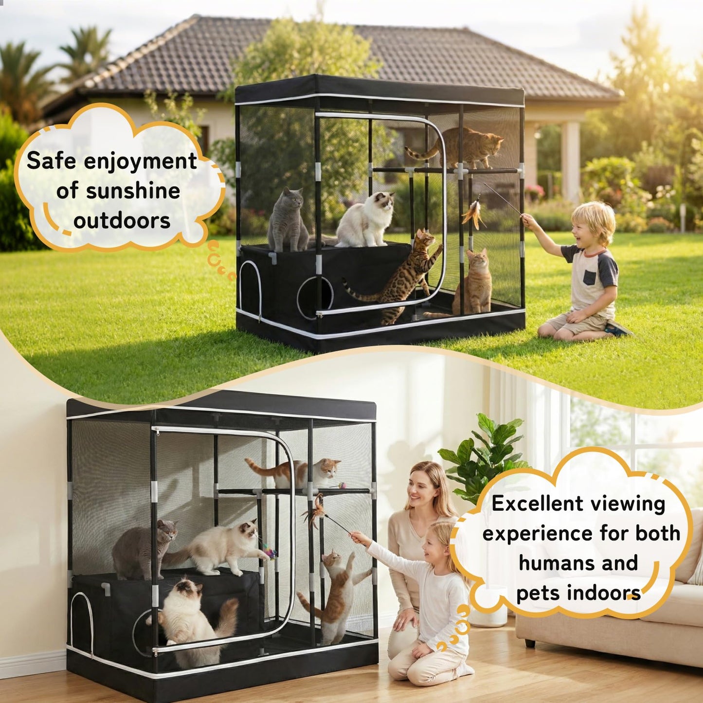 Large Cat Cage, Cat Enclosure Indoor, Cat Playpen for Adult Cats, Kittens & Small Animals, Multi-Level Kennel, Spacious Multi-Level Cat Cage for Indoor Use, Safe Playpen for Small Pets