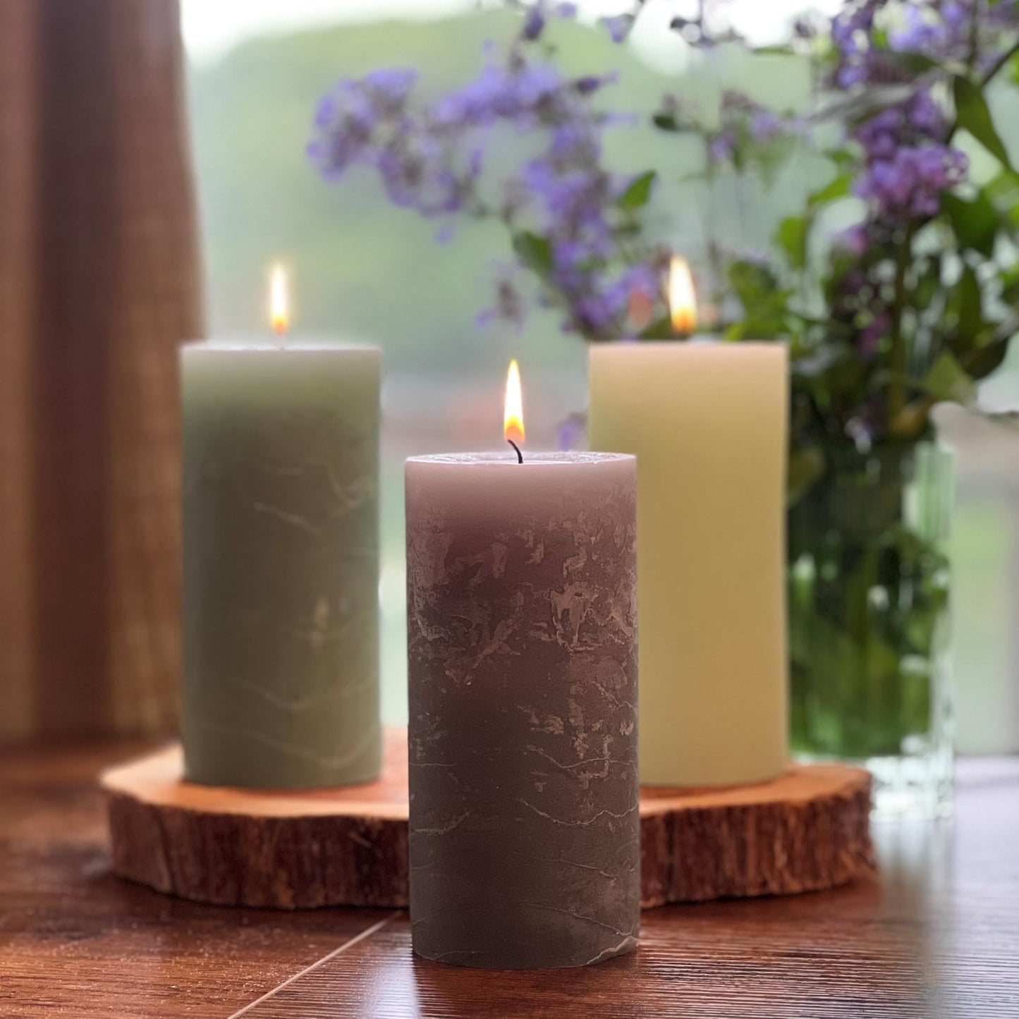 WHW Whole House Worlds 3 Pillar Candle Set, Paraffin Wax, 68 Hours Burn Time, Cotton Wick, 6 Inches, Neutral Shades of Marbled Sage Green, Pale Celadon,Pastel Green