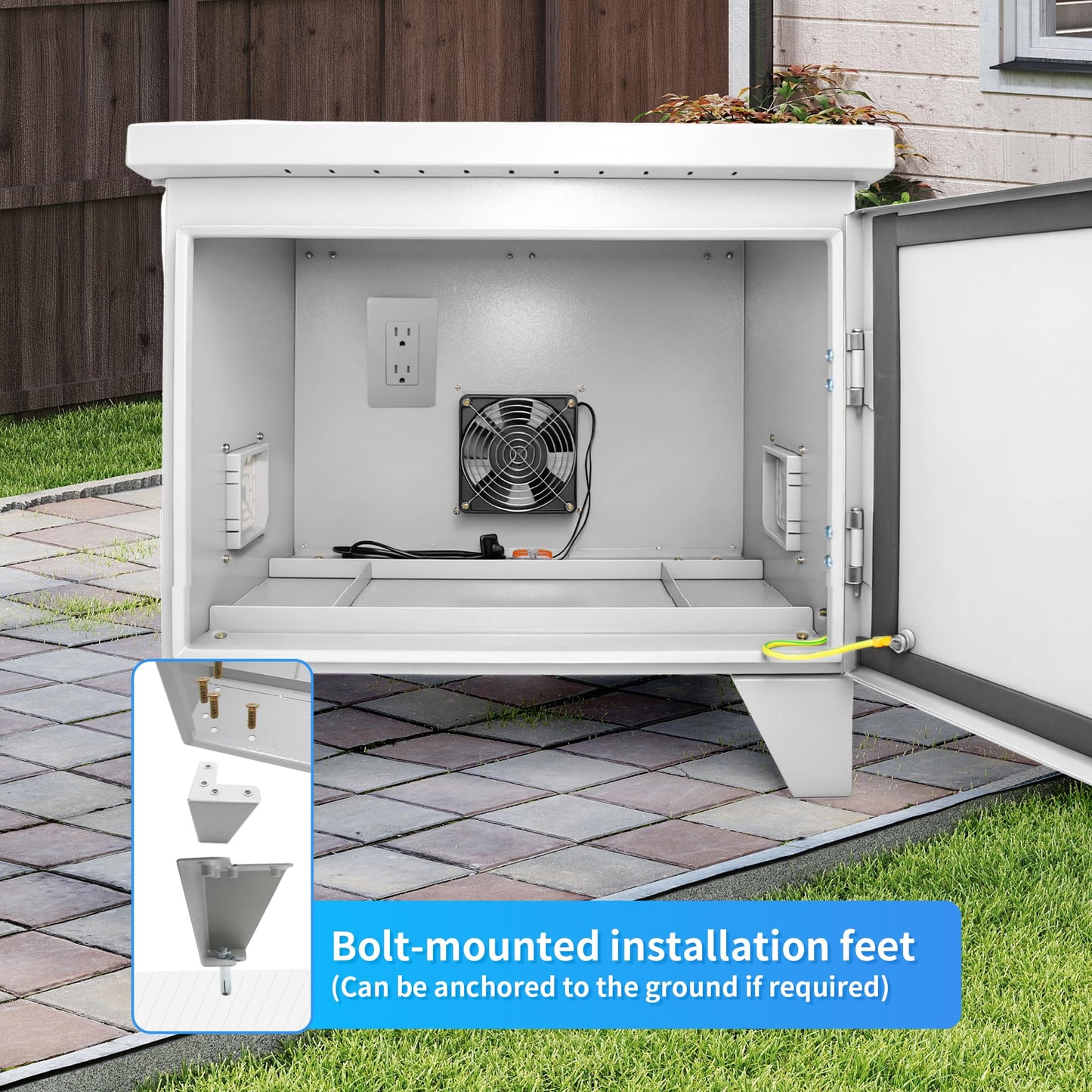 Pond Aerator Weatherproof Outdoor Cabinet, 20"W*15.35"D*18.89"H with Plug Socket and 110V Cooling Fan, Suitable for Pond Aerators and Air Pumps (Light Gray)