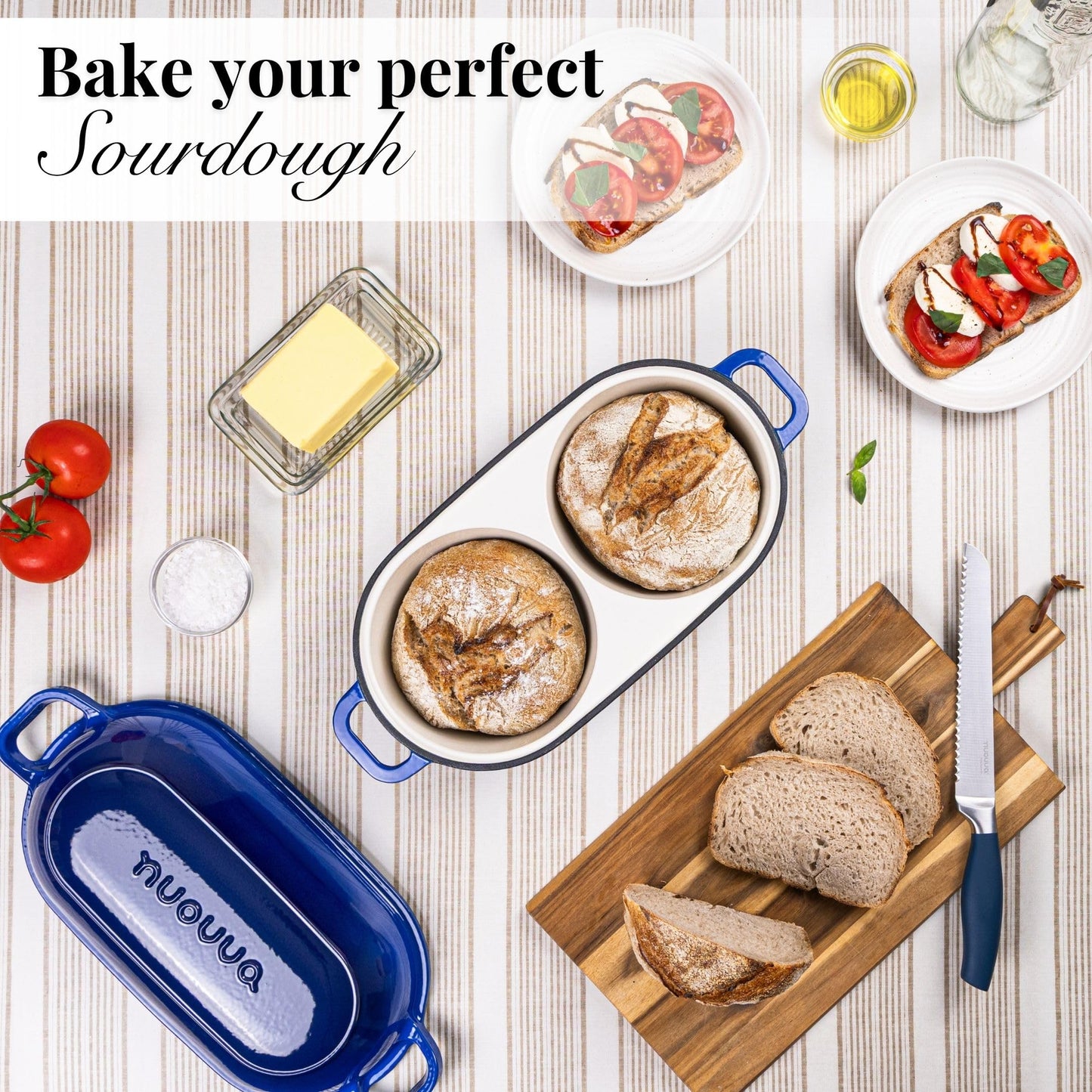 Nuovva Enamelled Cast Iron Cookware Bundle – Dutch Oven Pot with Lid & Double Bread Loaf Pan – Premium Cookware Set for Baking, Roasting & Everyday Cooking