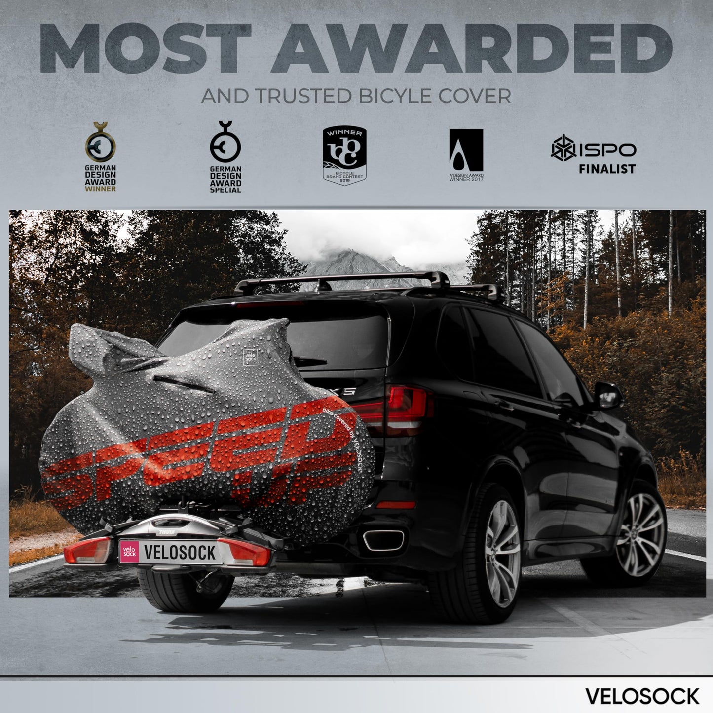 VELOSOCK Bicycle Cover for Car Racks Motion Wave - Full Bike Protection, Travel-Friendly, Water-Resistant, and Durable - for ROAD bikes
