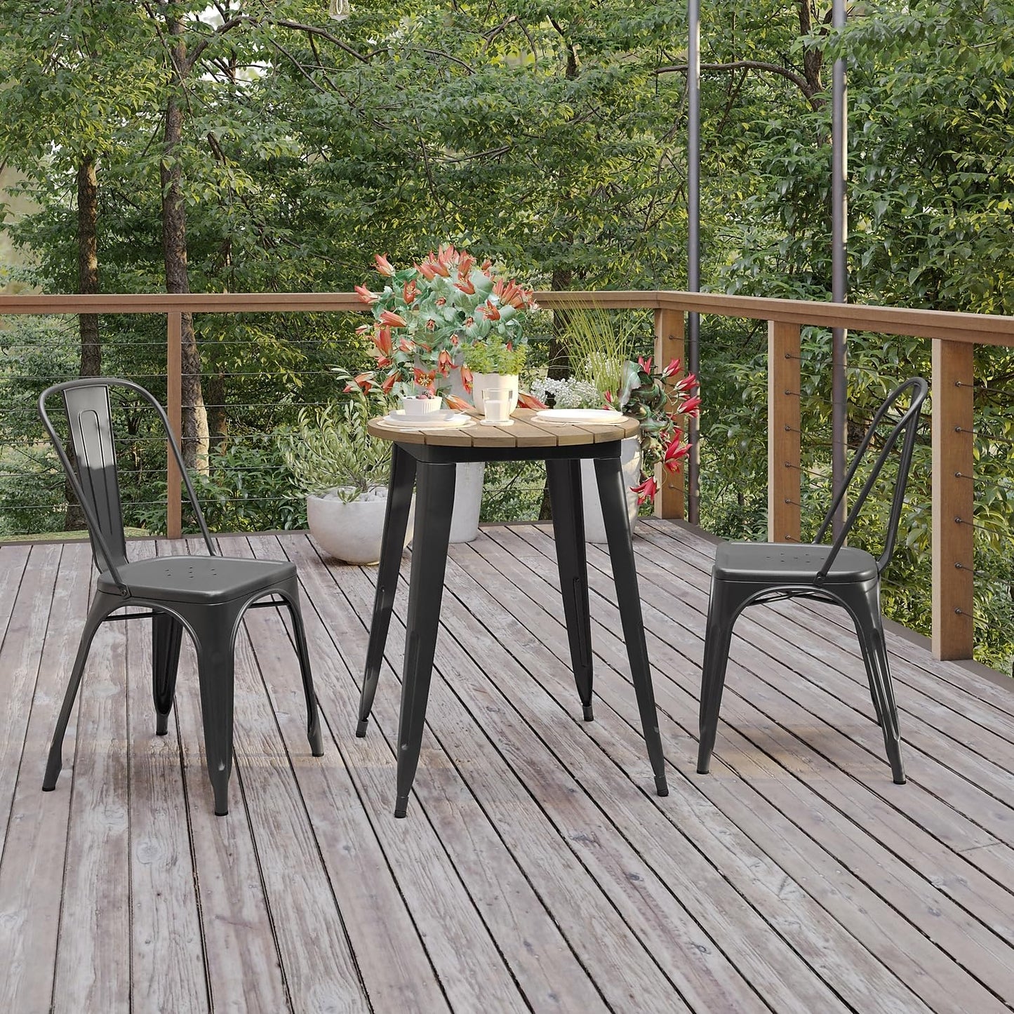 Flash Furniture Declan Commercial Outdoor Bar Height Dining Table, All Weather Poly Resin Top with Steel Base, 23.75" Round, Brown/Black