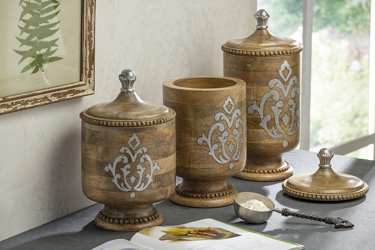 Wood and Metal Inlay Large Heritage Collection Canister