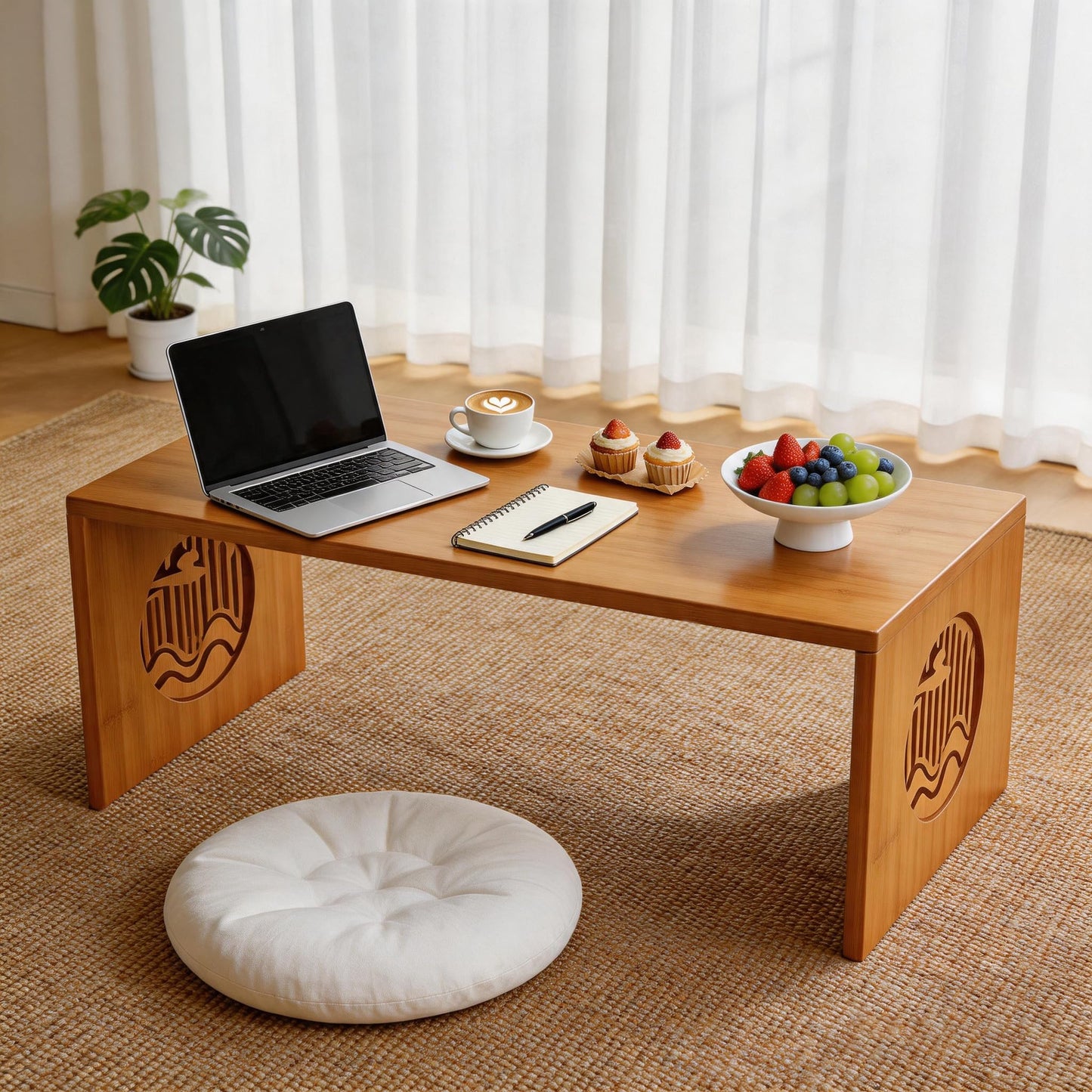 Ekjkldo Folding Coffee Table, Foldable Japanese Floor Table No Assembly, Low Coffee Table for Sitting On The Floor, Small Coffee Tables for Living Room Meditation Tea Room Tatami Dining 39.4 Inch