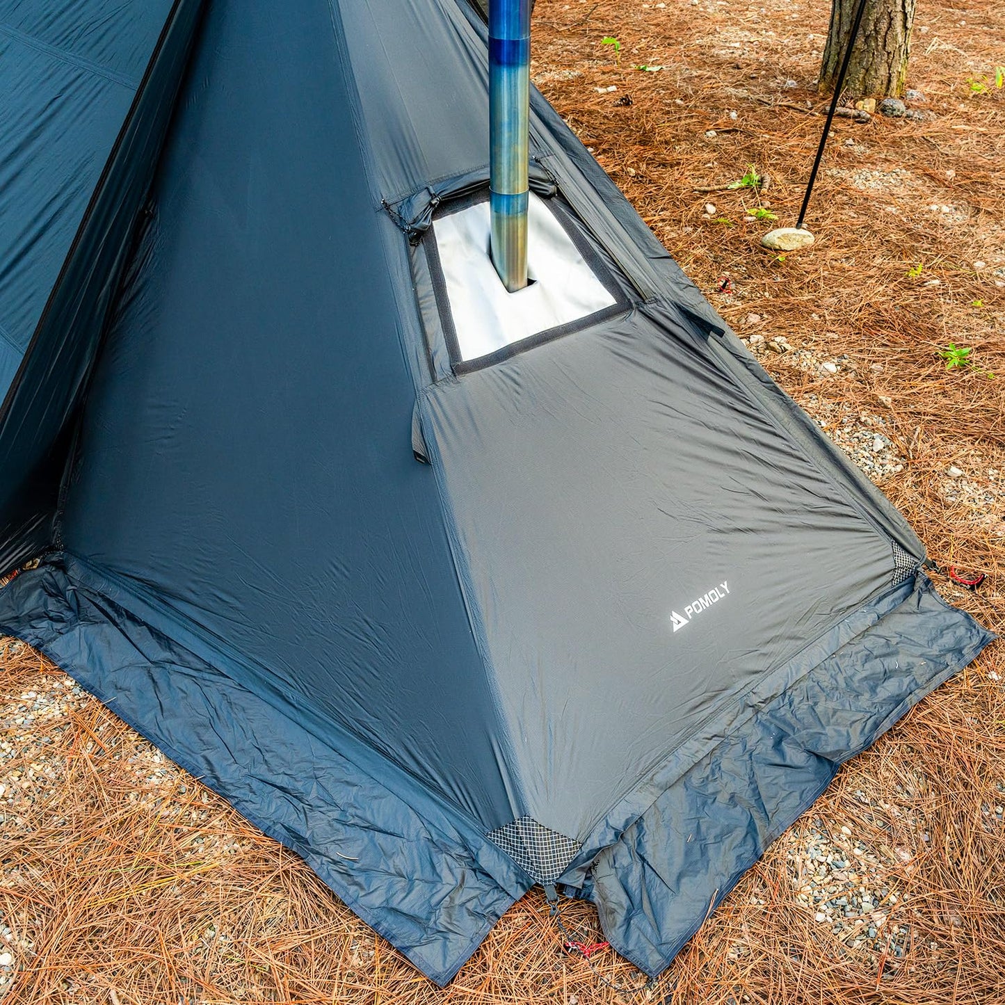 POMOLY Hot Tent Bushcraft Tent, STOVEHUT 20 Ultralight Shelter with 4 Poles for 1-2 Person Camping, Hiking, Backpacking (Blue Grey)