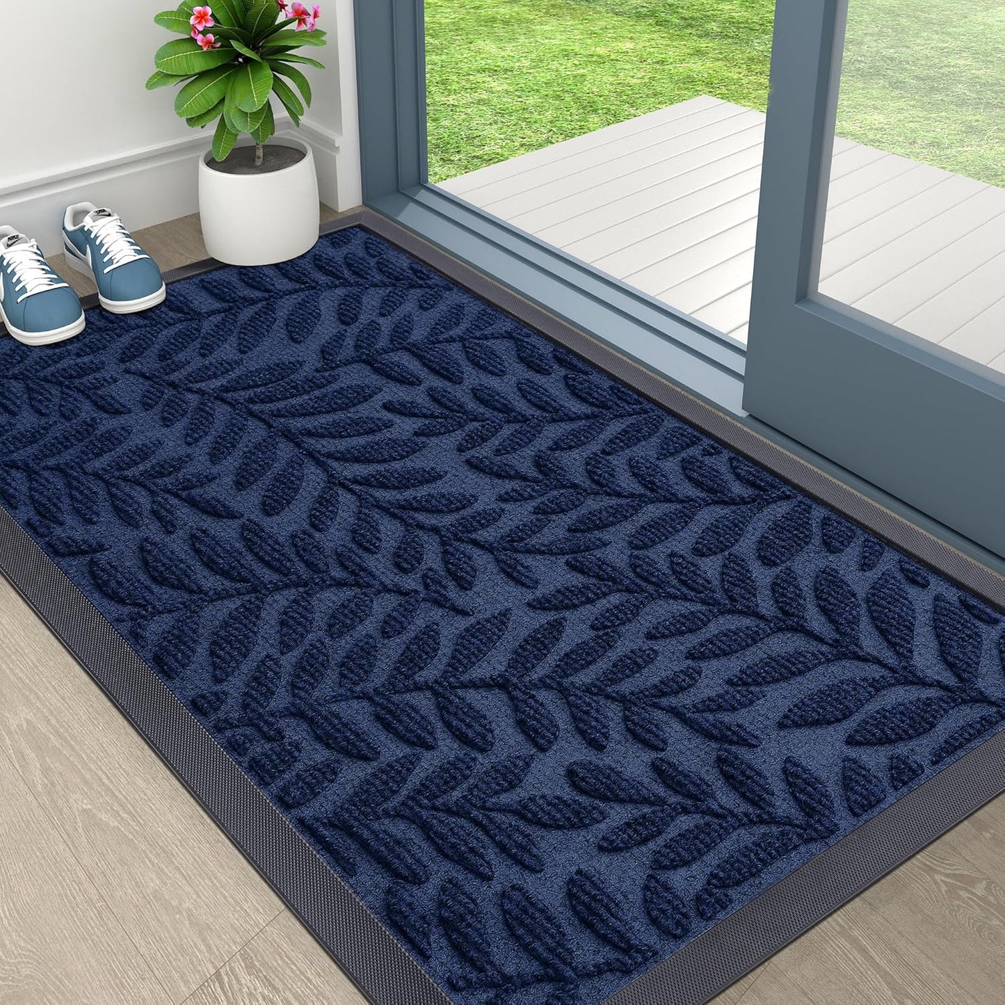 OLANLY Indoor Outdoor Door Mat - Waterproof All-Weather Doormat | Sturdy Natural Rubber, Navy Blue, 29.5x17