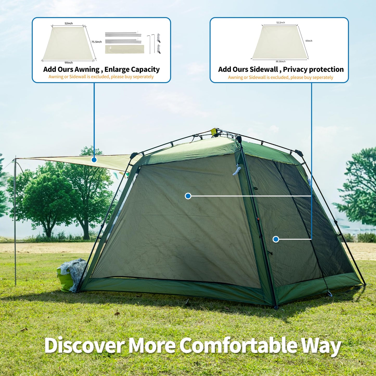 Pop Up Screen House Gazebo 8.2'x8.2'x75'' – Instant Portable Canopy with Mosquito Netting & UPF Sun Protection, Tool-Free 60s Setup, Foldable Outdoor Tent for Backyard, Camping, Park,Olive Green