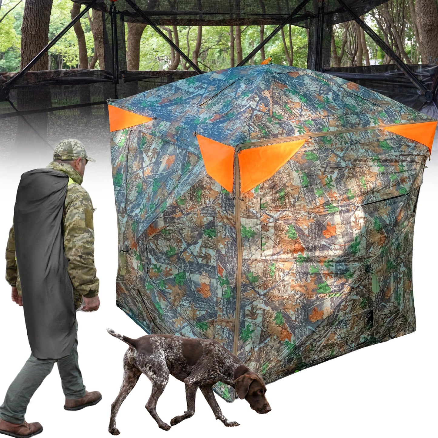 PPOLB Hunting Blind, 270° See Through Hunting Camo Blind for Deer & Turkey Hunting, Pop Up Blind 2-3 Person, Portable Ground Blind with Windows, Hunting Tent with Carrying Bag, Camouflage