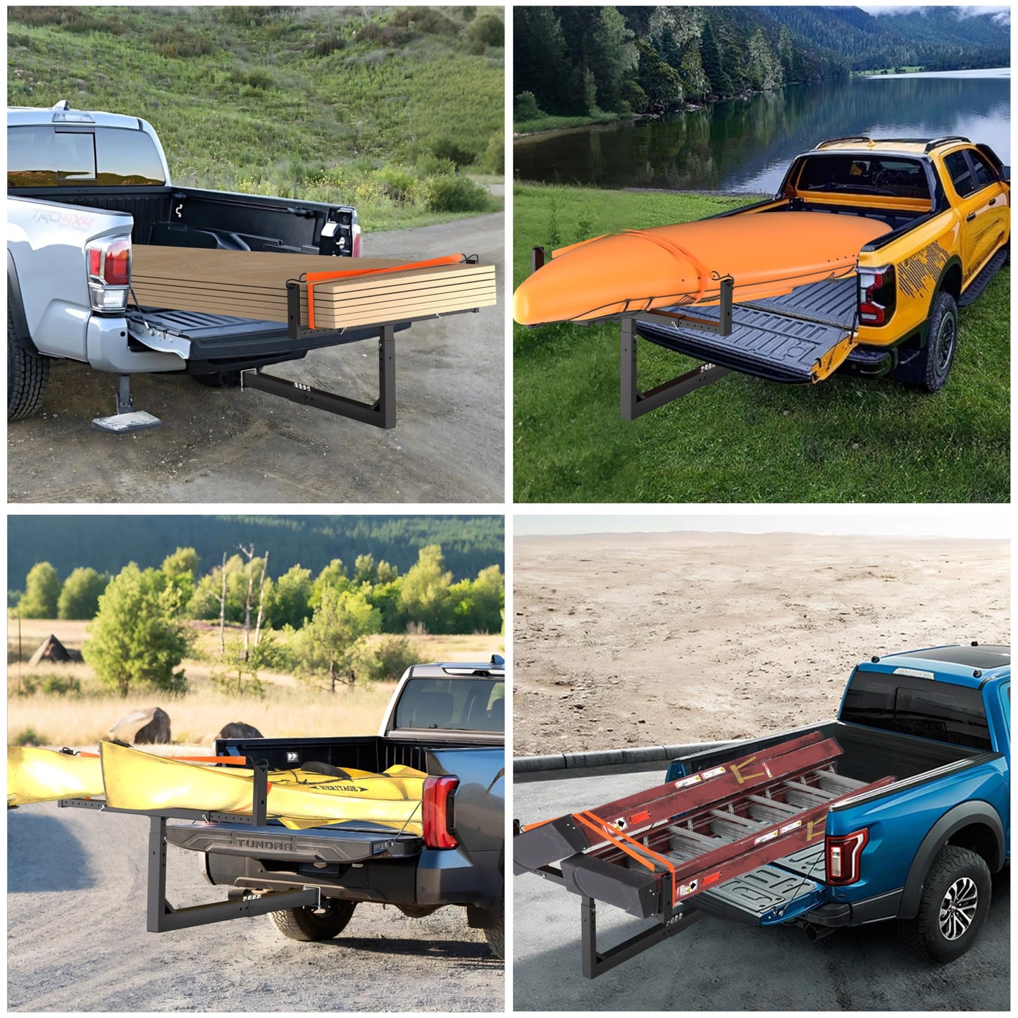 TRUSOON Upgrade Truck Bed Extender Hitch Mount, 2-in-1 Adjustable Kayak Hitch Extender, Heavy Duty Steel and 1000 lbs Load Capacity with Hitch Tightener Anti Rattle Stabilizer for Canoe, Lumber