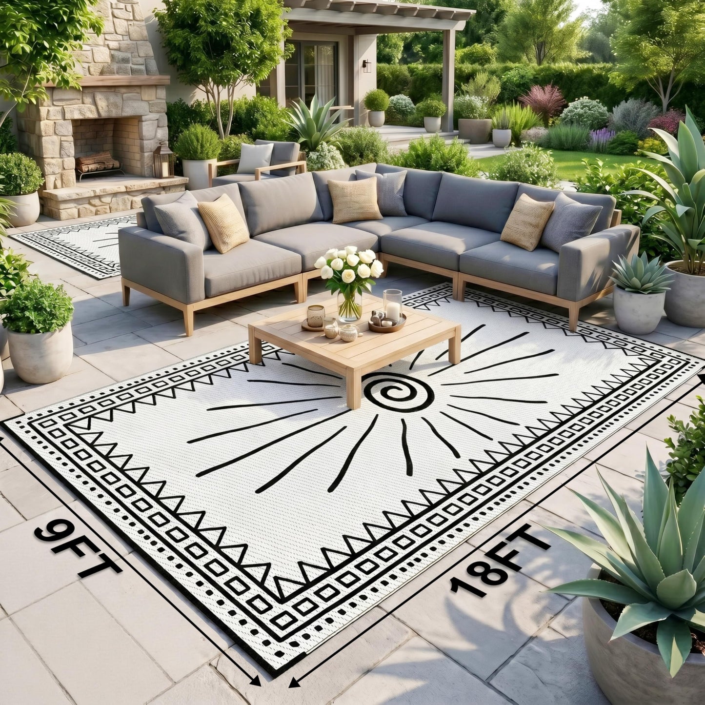 CircleRoad RV Outdoor Rug 9x18 Waterproof Patio Rug Mat with 4 Stakes UV Resistant Reverisble Plastic Straw Outdoor Rug with Carry Bag for RV Camping Picnic Beach