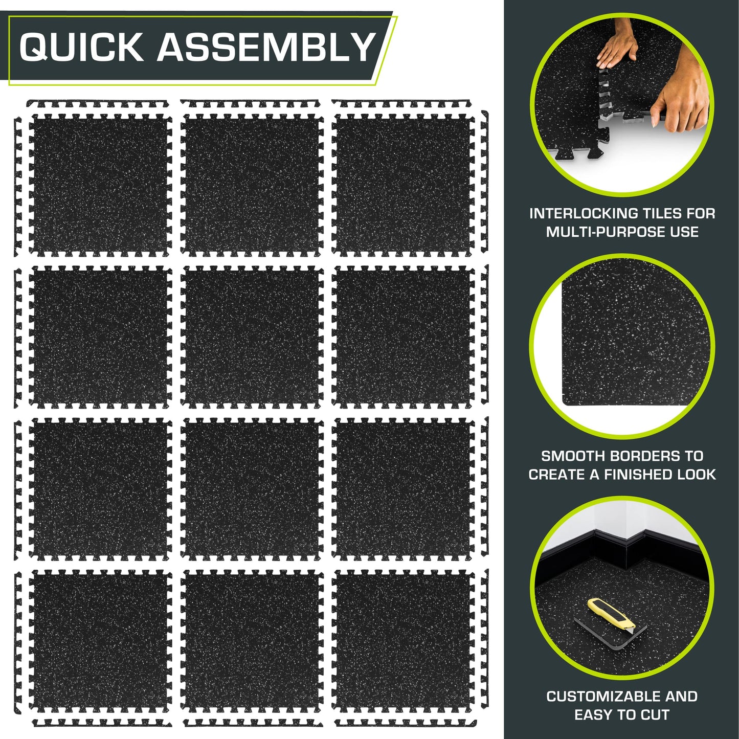 ProsourceFit Rubber Top Exercise Puzzle Mat ½-inch, EVA Foam, Protective Interlocking Tiles for Home Gym Equipment and Workouts; Grey, 48 SQ FT, 12 Tiles