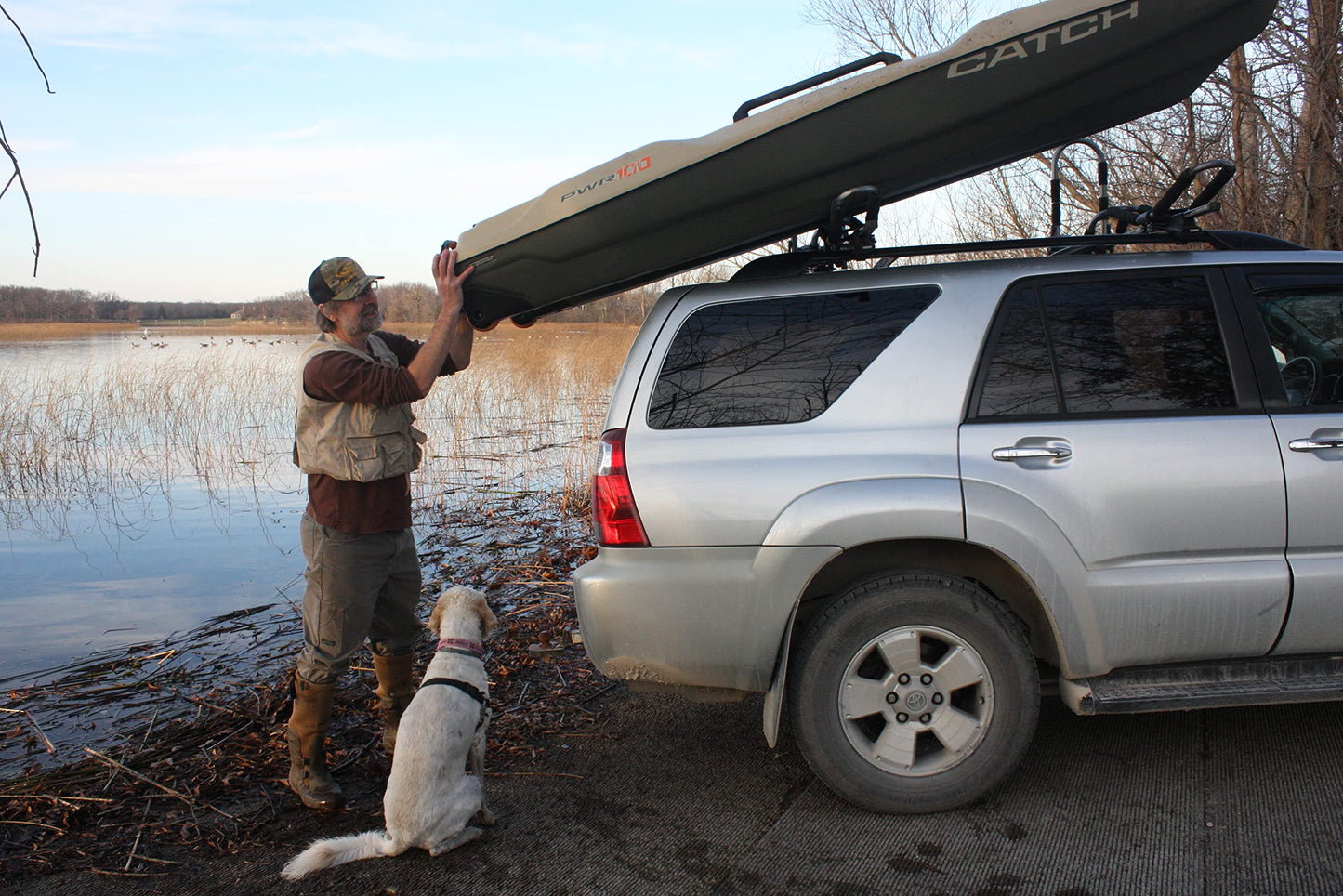 Suspenz Kayak Roof Rack with Tie Down Straps, EZ Roller V-Rack Car Top Carrier Mount for Kayak Canoe SUP (44-0166)