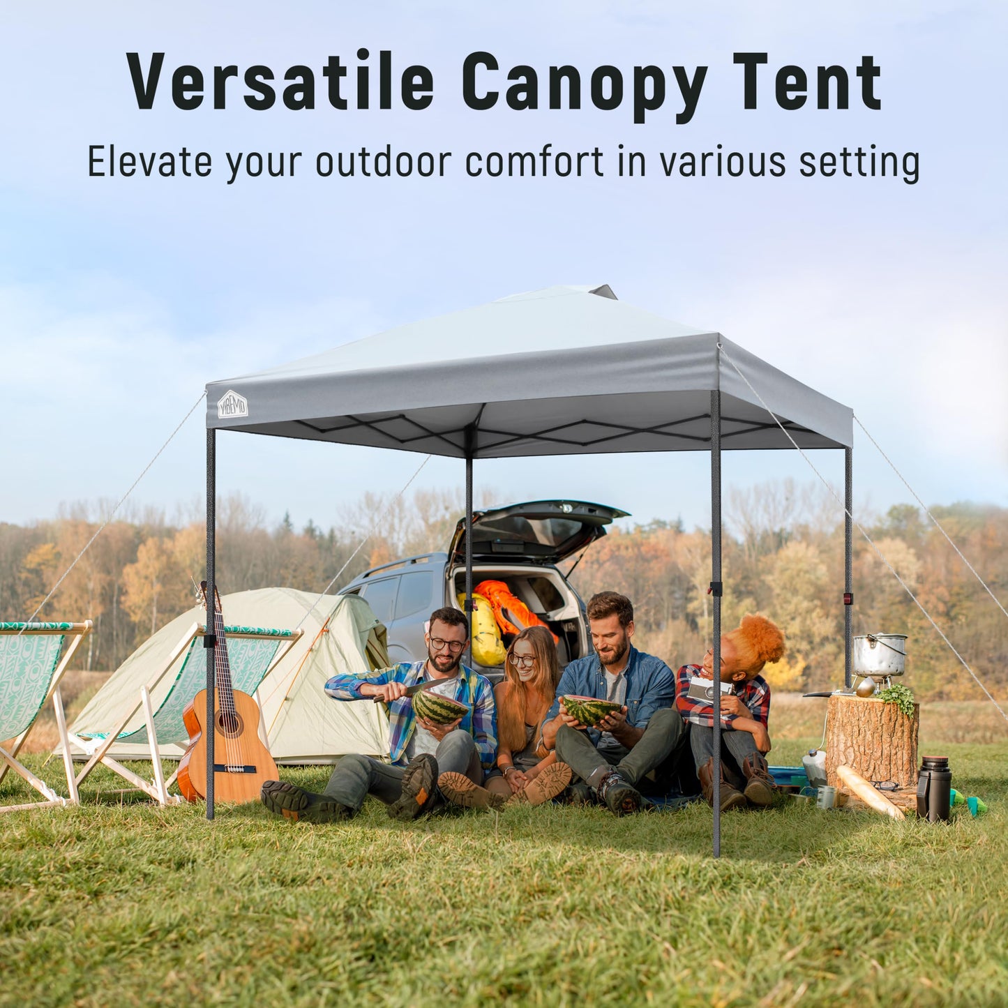 Vibemo Canopy Tent 10x10, 1-Person Setup Pop Up Canopy Tent with Roller Bag, 3 Adjustable Height, 4 Sandbags, 8 Stakes, 4 Guylines, Waterproof and UPF50+ Sun Protection Outdoor Canopy for Party,Beach