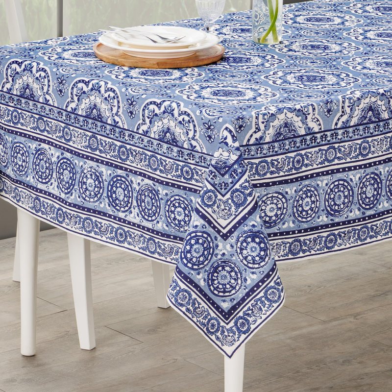 Maison d' Hermine Table Cloth Rectangle Table 100% Cotton 60 x 108 Inches Tablecloth Reusable Decorative for Dining Kitchen Room Farmhouse Home Gifts for Mothers Day Spring Summer - Melodie Bleue