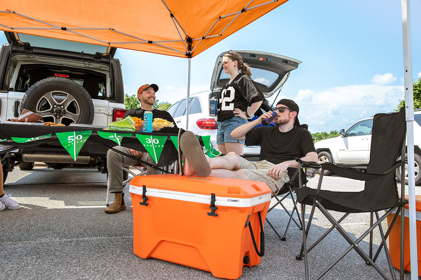 Camco Currituck Tangerine and White 30 Quart Cooler - Rugged Exterior Made for Camping, Hunting, Fishing and Tailgating - Comes with Cooler Basket (51757)