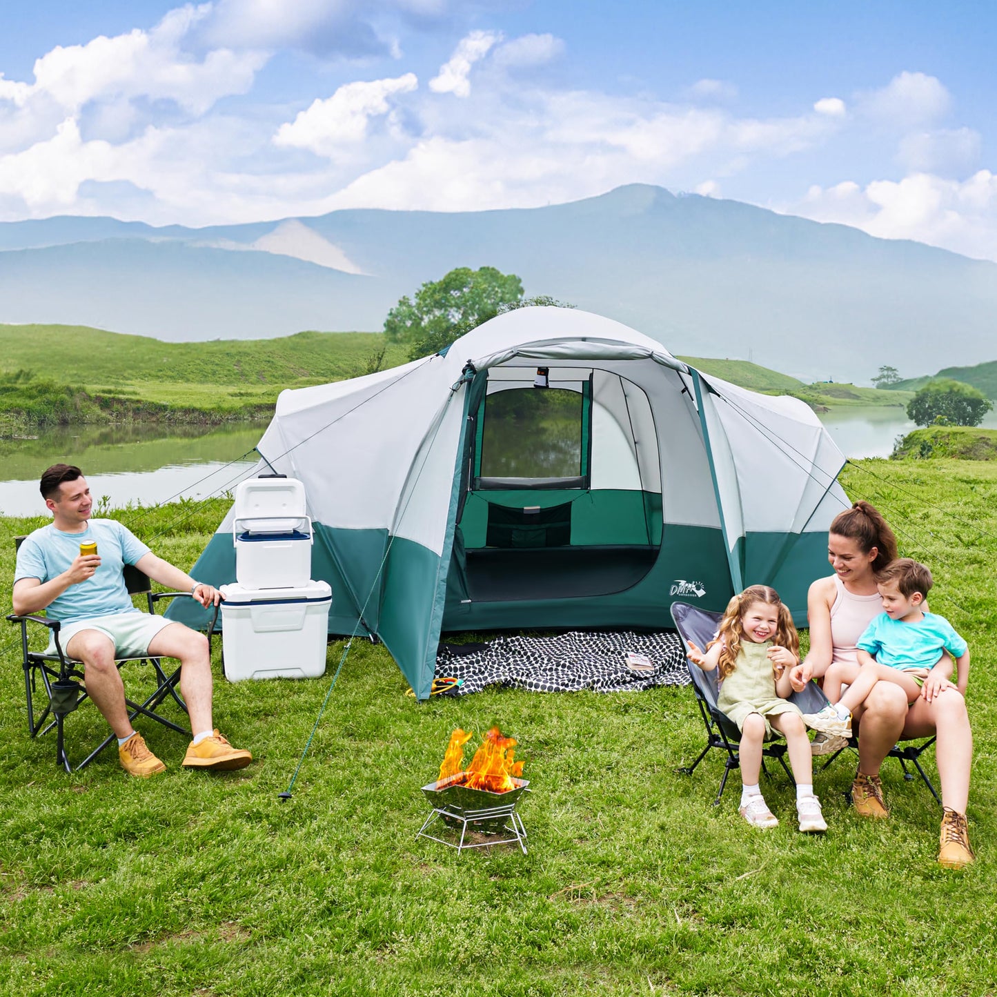 11 Person Camping Tent with Porch, Large Family Tents for Camping, PU1000MM Waterproof Tent with 5 Mesh Windows, Removable Rainfly, Reflective Windproof Rope, Big Dome Tent Fits 3 Queen Airbeds