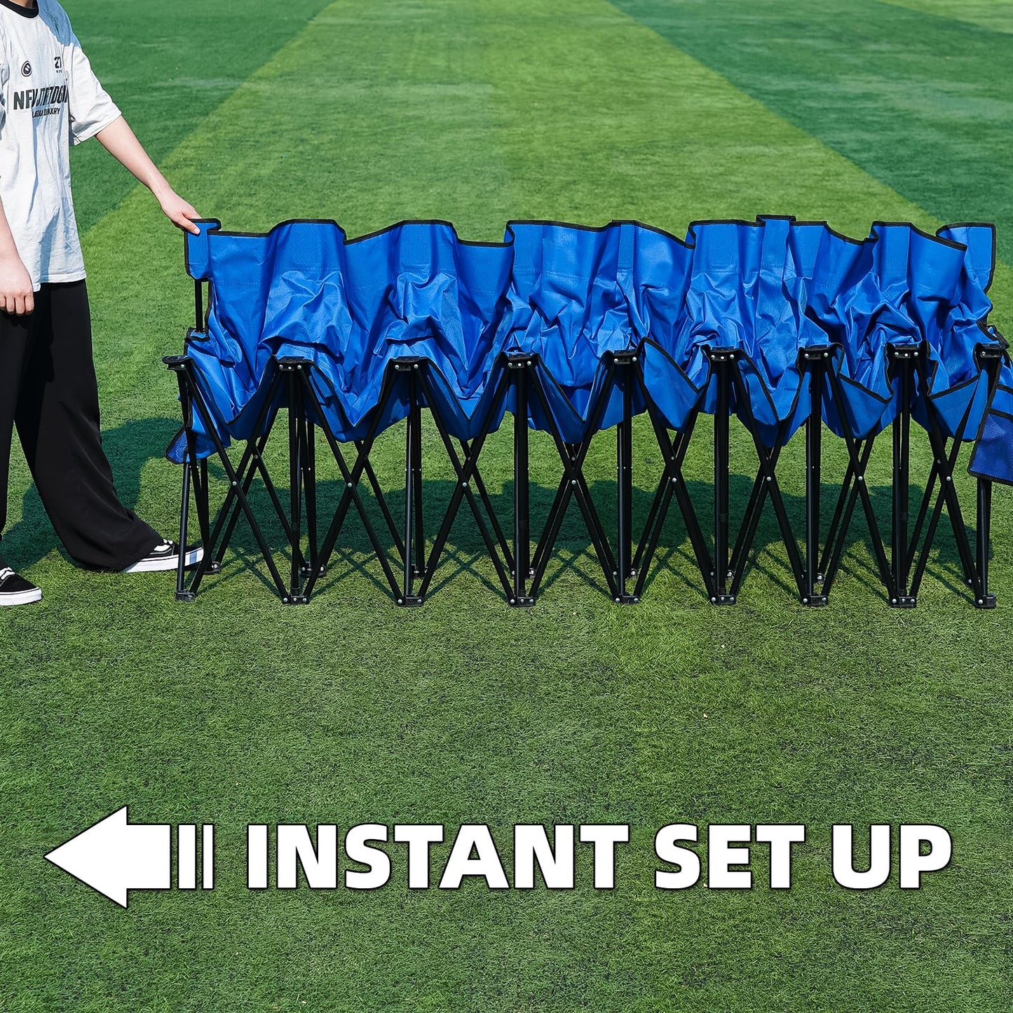 G GOOD GAIN Portable Soccer Bench - Team Bench Soccer 8 Seats with Bag, Sideline Folding Bench, Folded Chair Seating 8 for Football Camp Outdoor Sport Events, Team Chairs for Adults, Blue