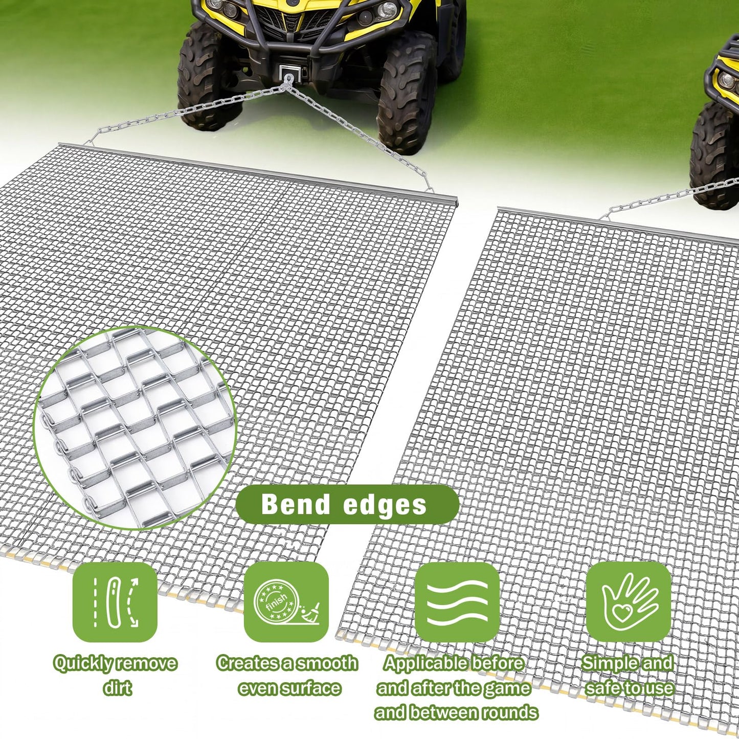 Otoolling Heavy Duty Drag Mat, Baseball Field Drag ATV/UTV Zinc Plated Field Surface Leveling Steel Mesh Infield Multi Surface Mat for Driveway Farm Garden Baseball Football(4'5'' X 5')