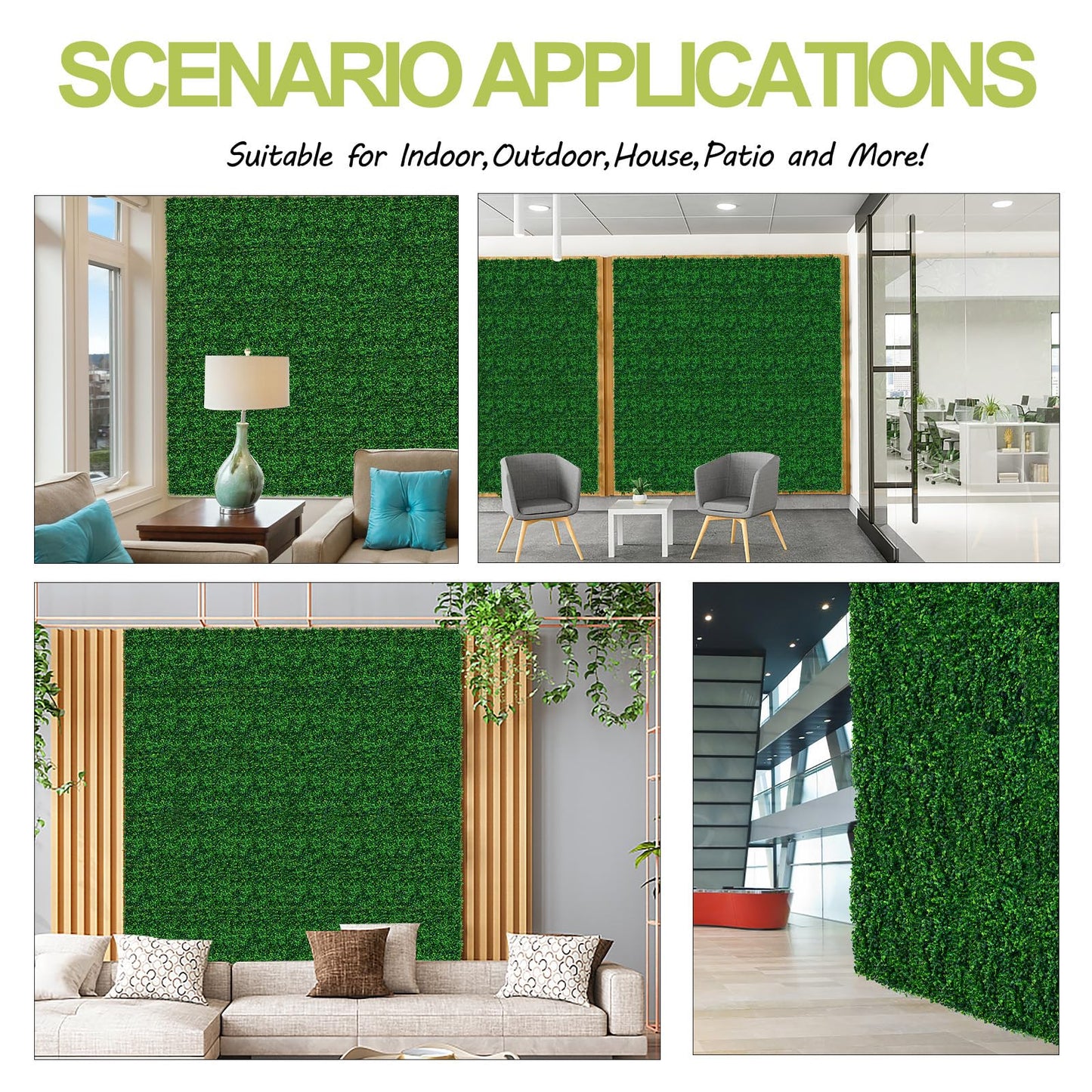AOKIE 20"X20" Artificial Grass Wall, 24Pcs Boxwood Hedge Wall Panels UV-Anti Grass Backdrop Wall Decor, Greenery Privacy Hedge Screen for Indoor Outdoor Patio Balcony, Party Garden Fence Decor