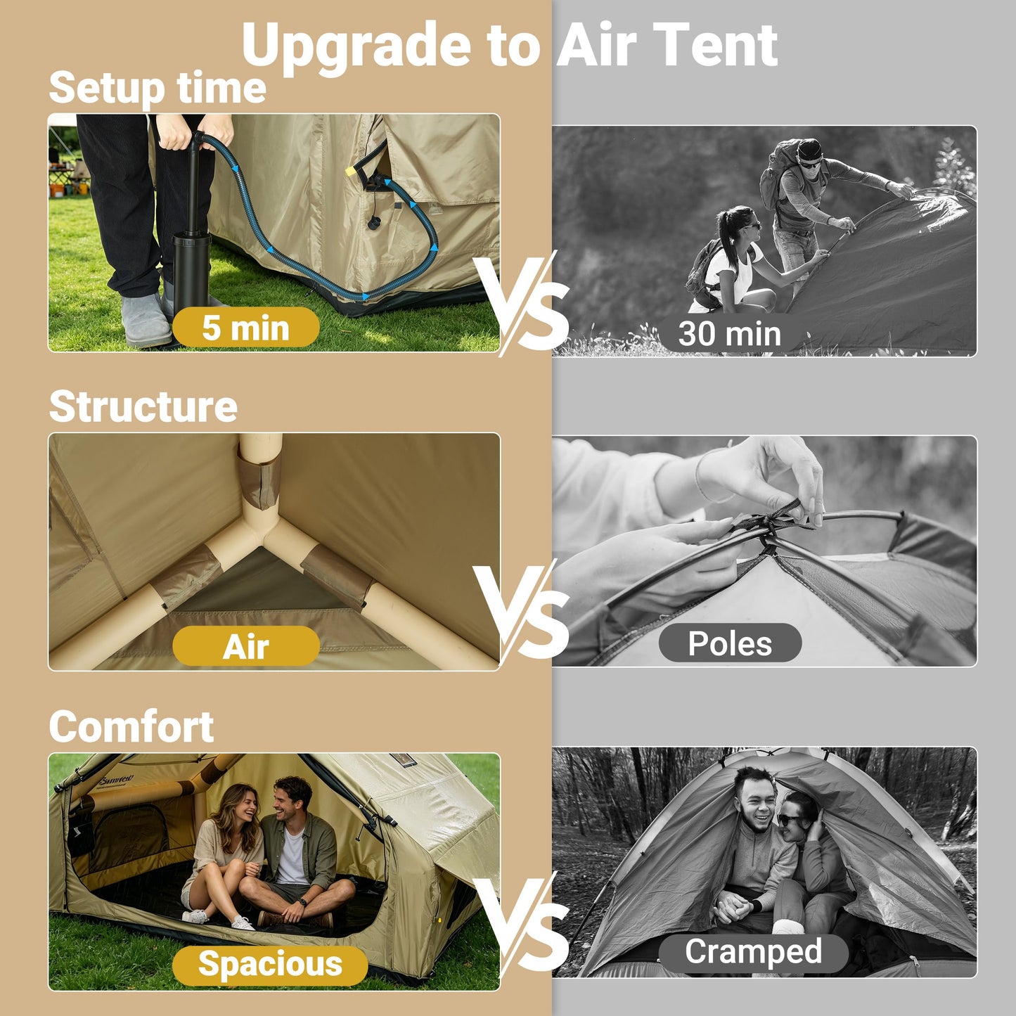 Inflatable Glamping Camping Tent 4-6 Person, 5 Min Quick Setup Tent with Pump, Waterproof Windproof Heavy Duty Oxford, Panoramic Skylight, 4 Season Family Outdoor Shelter
