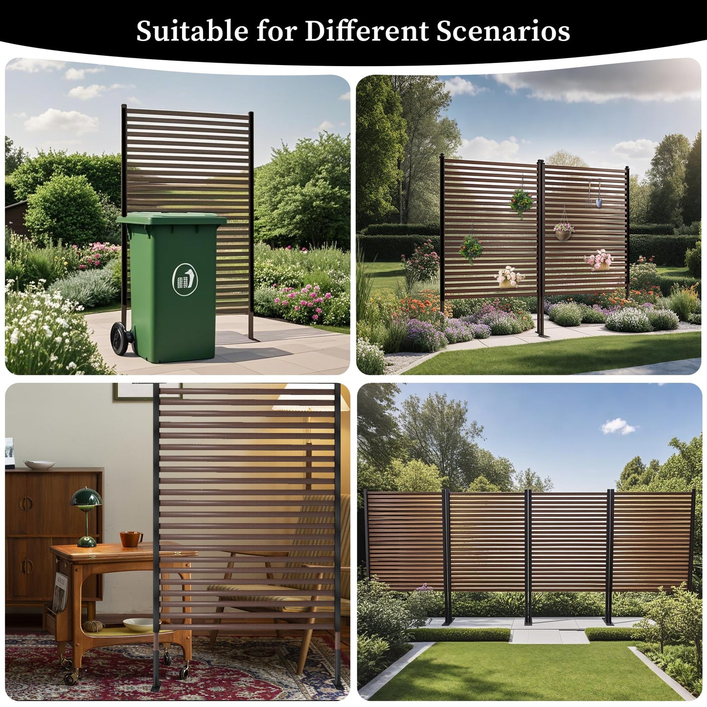 Outdoor 3FT x 6FT Metal Privacy Screen, Privacy Fence Panels for Outside, Decorative Room Divider, Tall Fence Sticks for Backyard Patio Garden, Brown