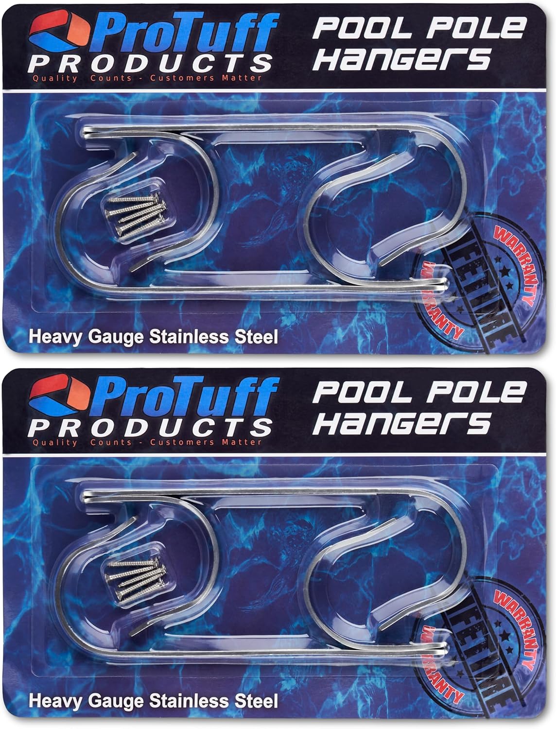 ProTuff Pool Pole Hanger Set - 2 Pack of Rust-Proof Stainless Steel Hooks - Easy Install for Poles, Nets & Skimmers
