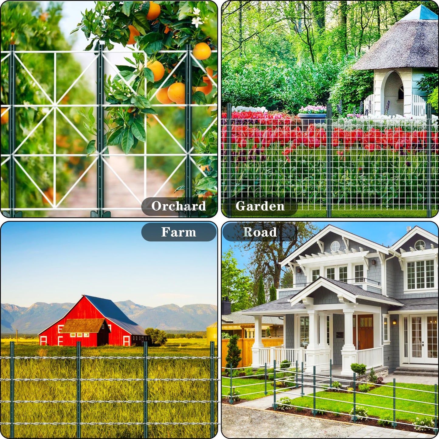 Gtongoko 10 Pack 6FT Heavy Duty Metal Fence Posts, Green U Channel No Dig Fence Stakes with Anchor Plate, 14 Gauge Steel Posts for Wire Fencing, Garden Protection, Animal Barrier, Yard & Farm Boundary
