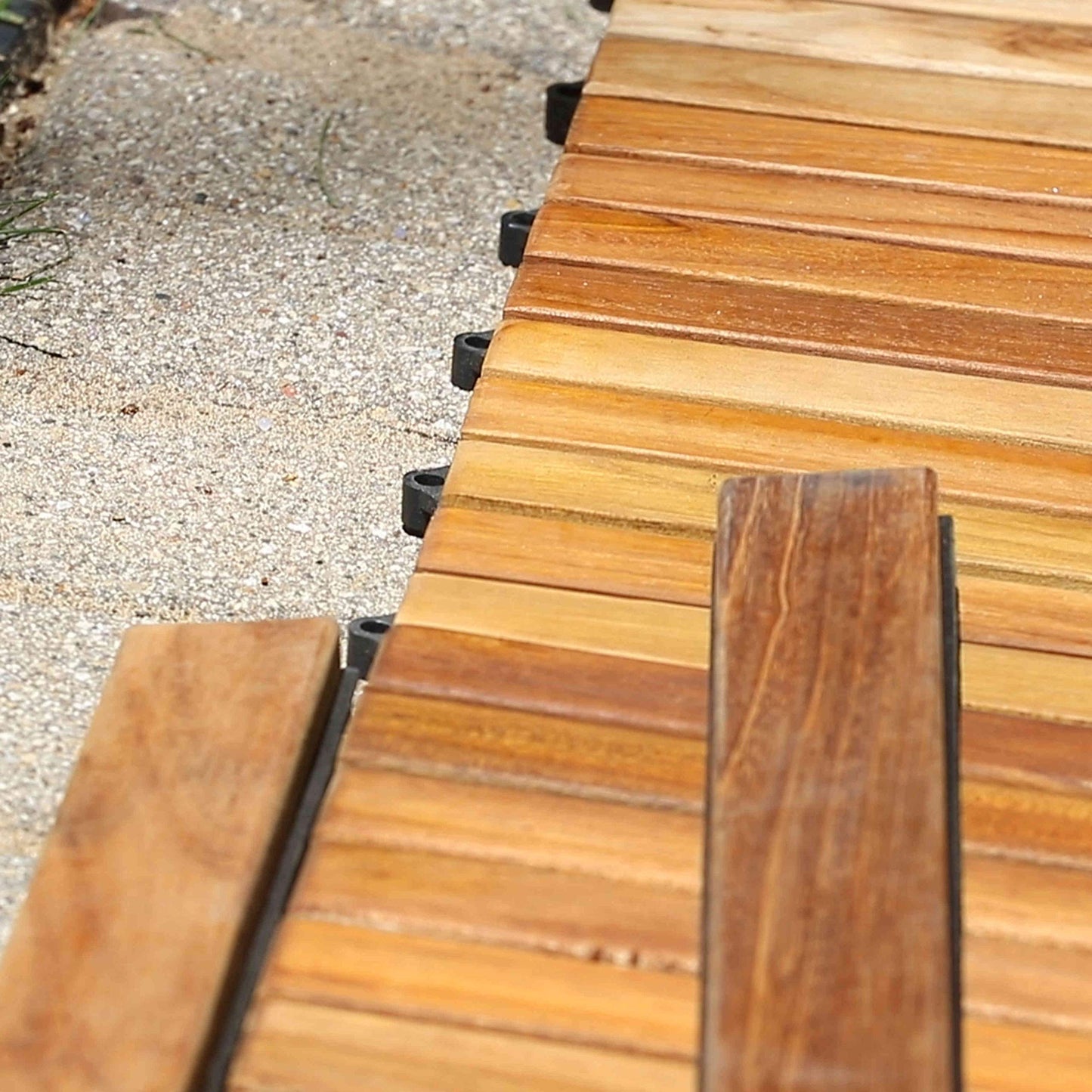 Bare Decor EZ-Floor Interlocking Teak Wood Flooring Tiles and End Pins (Set of 10 Tiles + 8 End Pins)