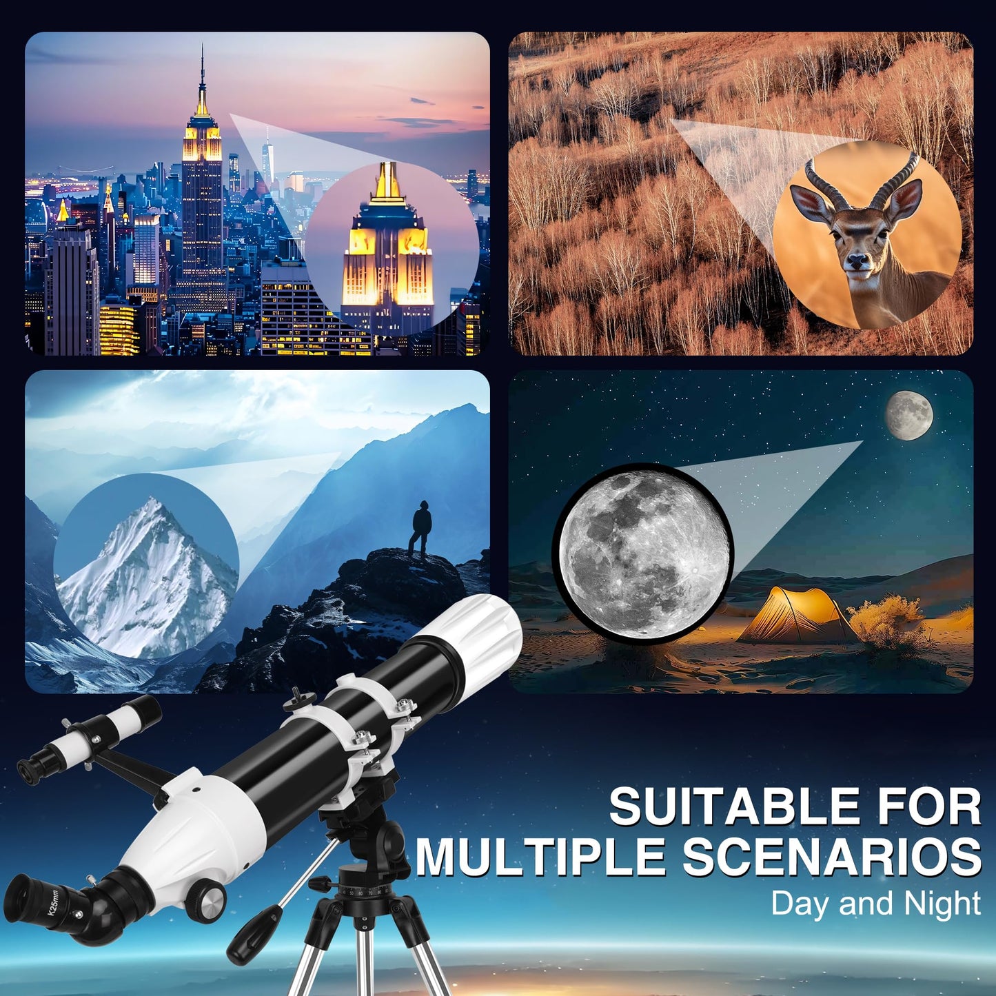 Hawkko Telescope, 90mm Aperture 900mm Astronomical Refractor Telescope for Adults High Powered - Multi-Coated Professional Telescopes for Astronomy Beginners with AZ Mount, Carry Bag, Phone Adapter