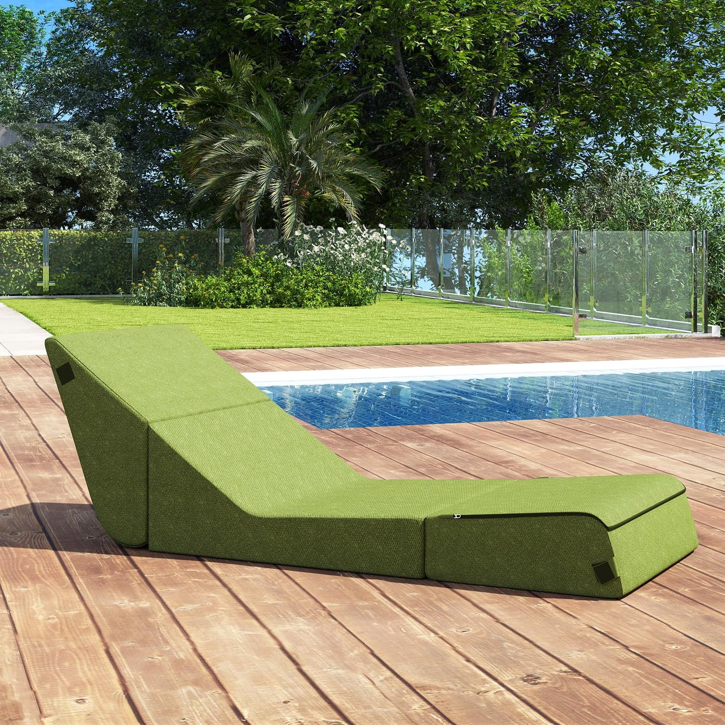 jela Outdoor Sofa, Waterproof Folding Lounge Chair and Sofa, UV Resistant Patio Sofa with Machine Washable Cover, Soft Foam Outdoor Bed Pool Lounge Chaise Chairs (Green)