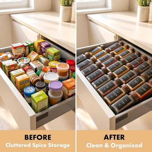 EDELHAUS® Square Spice Jars - Acacia Wooden Lid, Shaker Insert & 240 Labels | Pack of 24, 4.3 in × 1.8 in