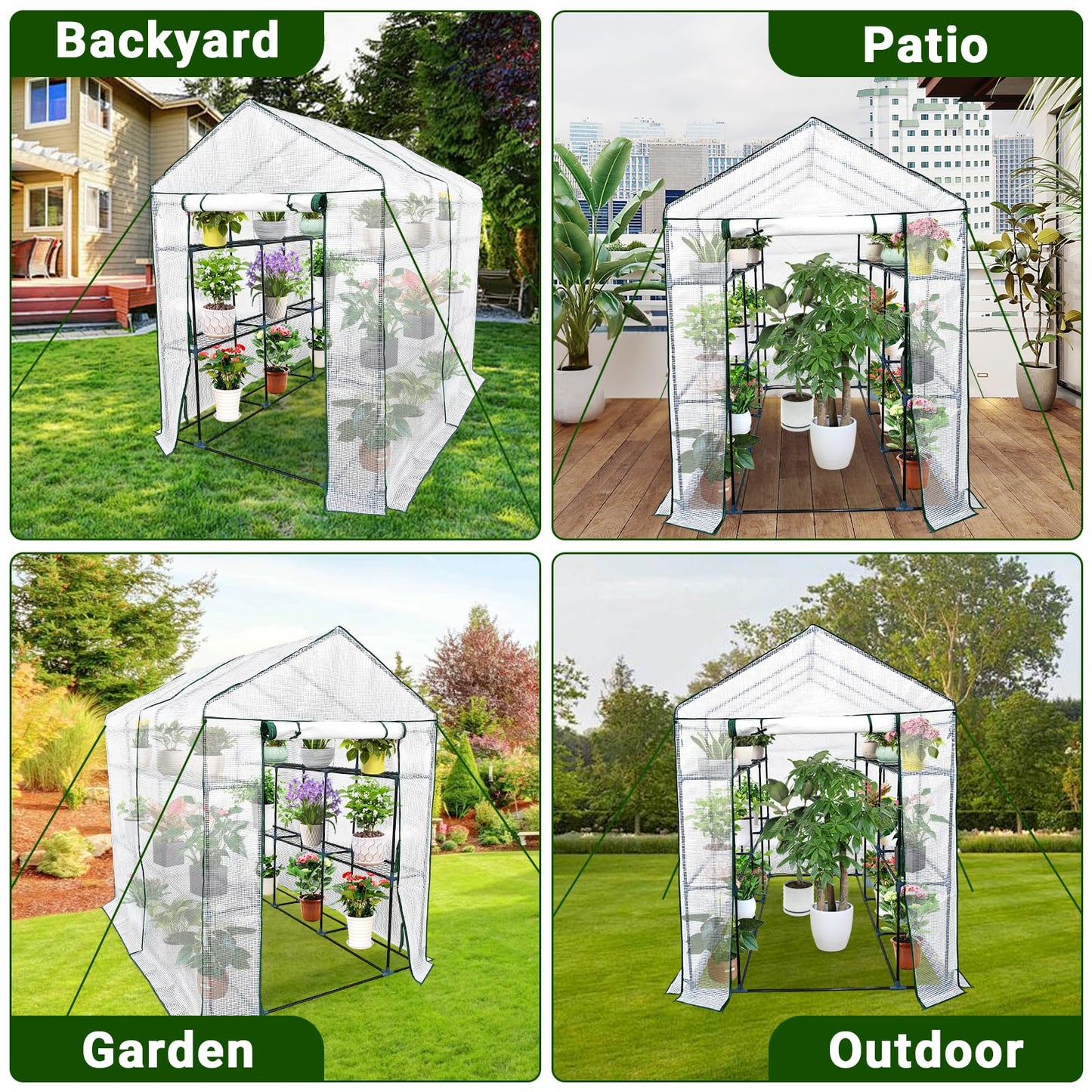 Greenhouse for Outdoors,Walk in 3-Tier 9 Shelves Green House w/Roll-Up Zippered Door Anchors and Ropes,Waterproof & UV Protected Plant Garden Hot House for Garden Patio Backyard,57 x 85 x 76''