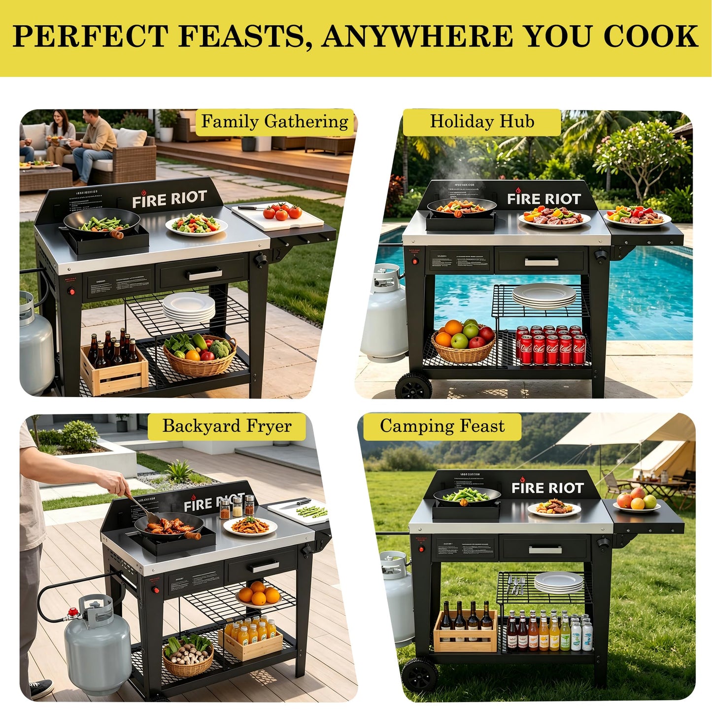 Heavy-Duty Outdoor Wok Cooking Station – 50,000 BTU Wok Burner - High-Performance 12.59” Carbon Steel Wok - Perfect for Stir-Frying, Searing, Tailgating, Fishing and Outdoor Wok Station