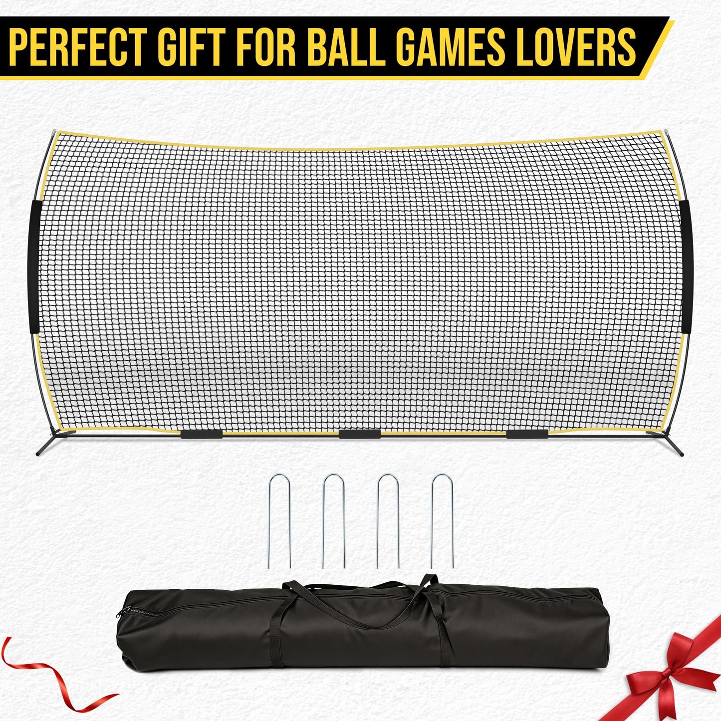 Eastrexon Barricade Backstop Net, 20x10ft Ball Stop Netting with Carry Bag & Ground Stakes, Quick Setup, Portable, Perfect for Lacrosse, Baseball, Basketball, Soccer