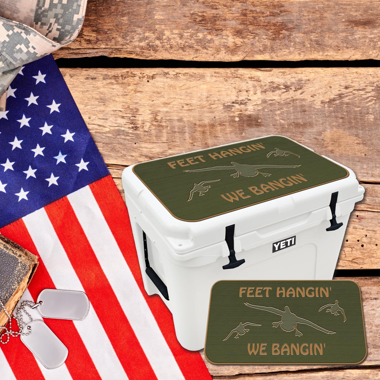 USATuff SeaDek EVA Mat Cooler Pad fits YETI 45 Tundra | Peel & Stick Application | Non Slip Comfort Accessories - Feet Hangin We Bangin (OliveGreen-Mocha)