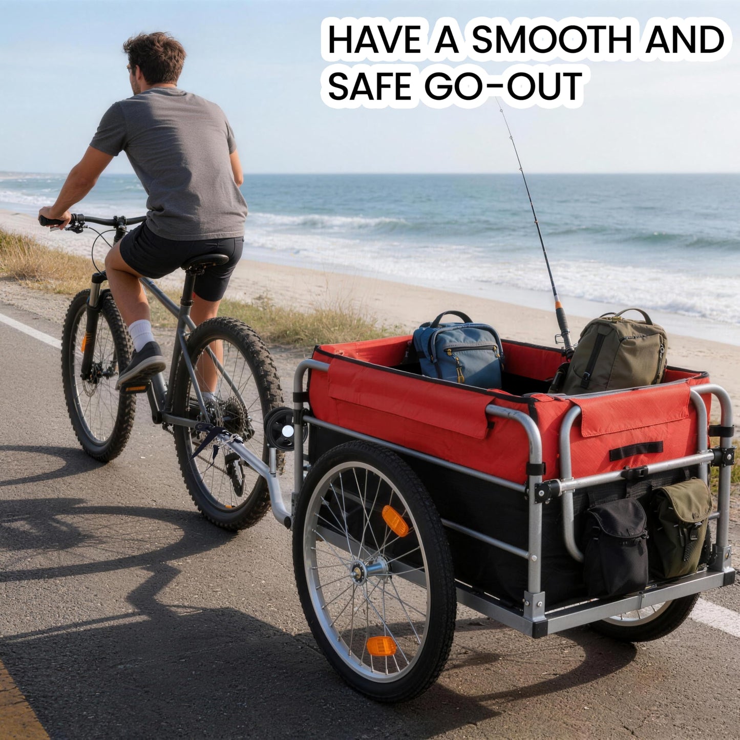 KEIKI Bike Cargo Trailer, Aluminum Luggage Cart, Heavy Duty 220 lbs Bicycle Wagon Cart, Folding Groceries Hauler with Safe Hitch System, Removable Cover, Oxford Fabric for Cycling Travel, Black+Red