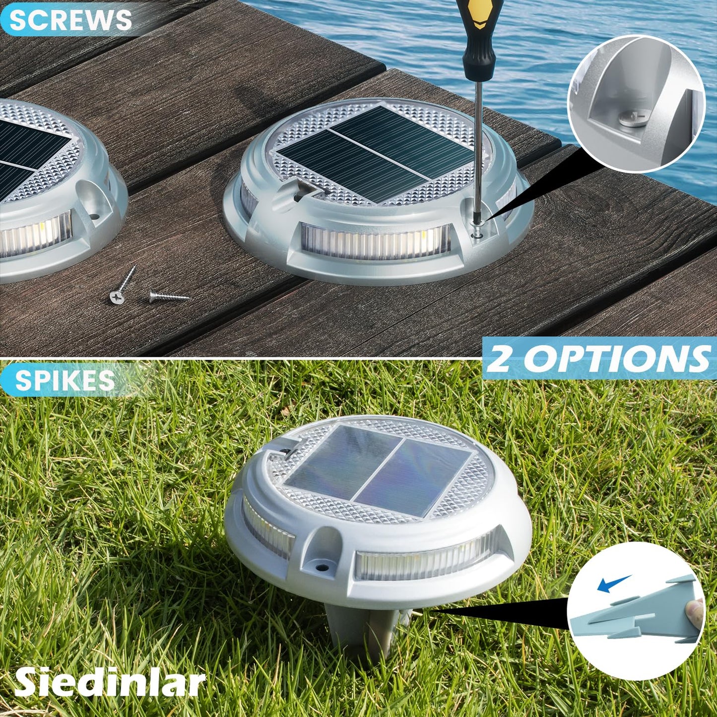 SIEDiNLAR Solar Driveway Lights Outdoor 16 LEDs 9 Modes, Dock Markers Deck Lights Waterproof Warning for Driveway Step Walkway Pathway Ground Yard Garden, RGB (12 Pack)