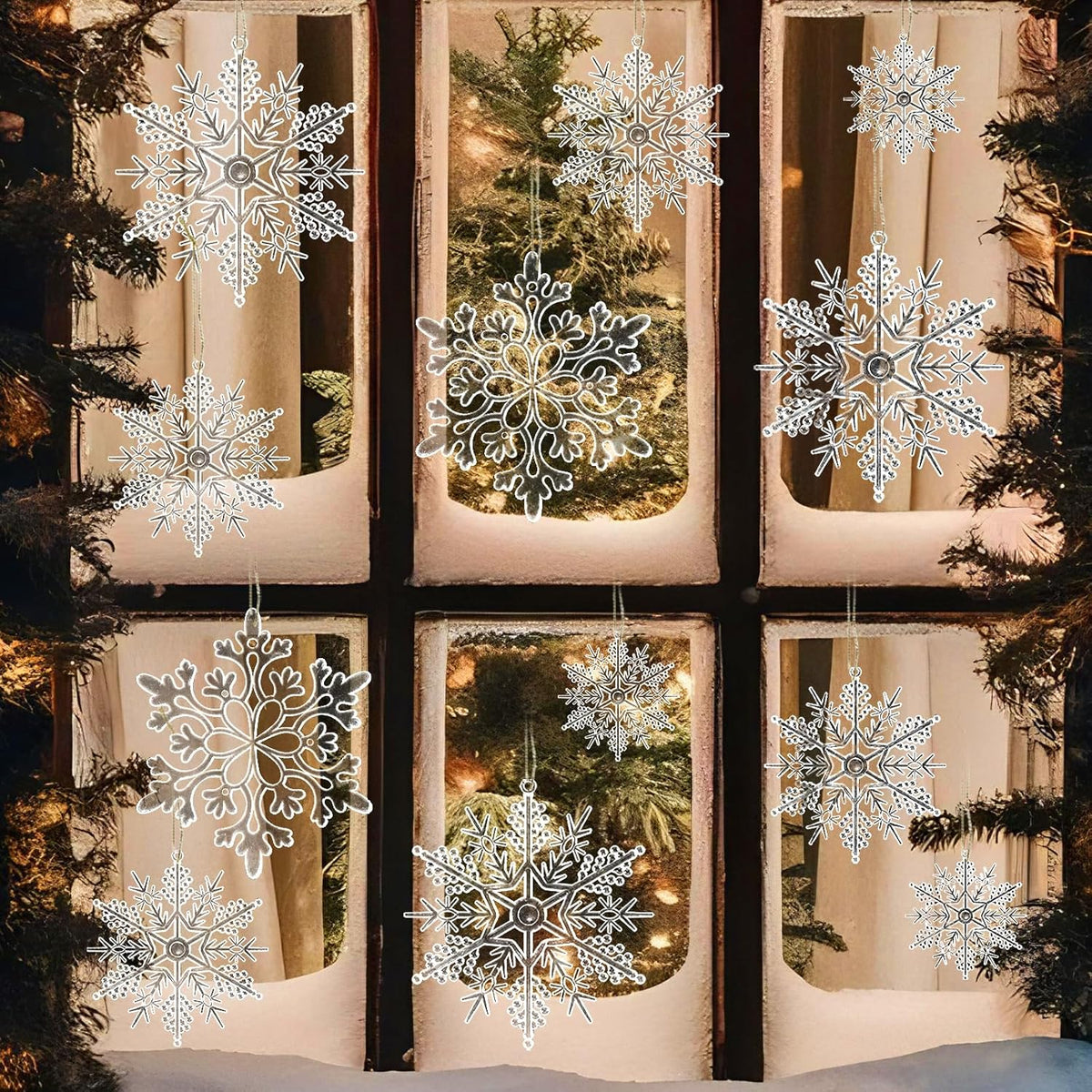 Skiennix Christmas Tree Decorations - 36Pcs Clear Plastic Snowflake Ornaments for Winter Wonderland Decor