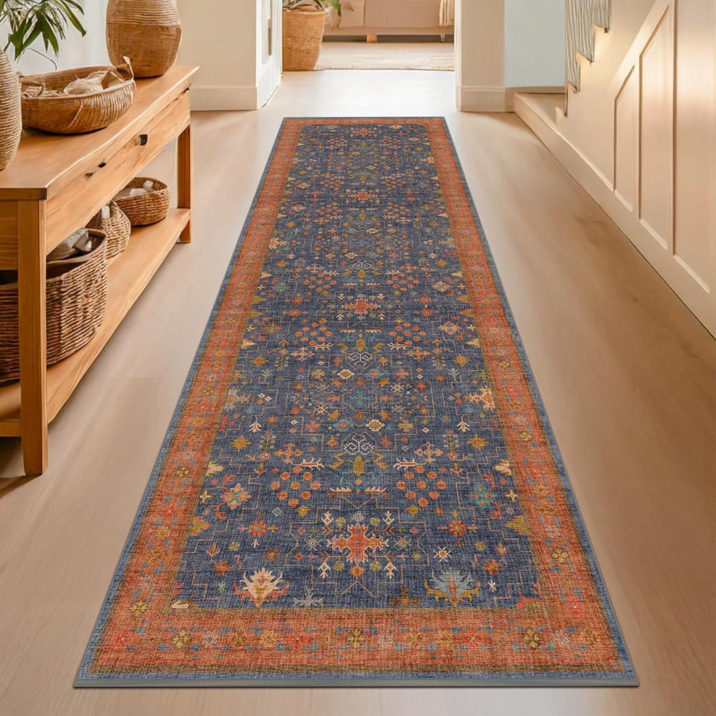 Skiennix Washable 8 Ft Long Kitchen Runner Rug - Navy Blue, Pet-Friendly, Waterproof & Non-Slip (2'6"x8')
