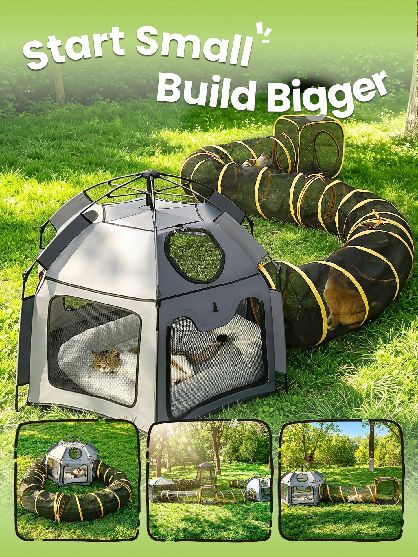 Catio Outdoor Cat Enclosure, Rywell 55” Extra Large Catio Pop Up Indoor Outdoor, Portable Cat Playpen Weatherproof with Removable Sunshade, Easy Setup Pet Enclosure for Cats Dogs