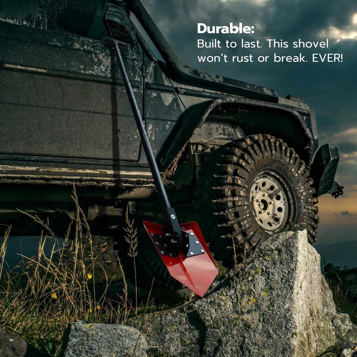 DMOS Delta Shovel + Mount - Collapsible Heavy-Duty Steel Folding Shovel for Camping, Overlanding, Survival, Military, Hunting, & Off-Road Use - Racing Red - Regular