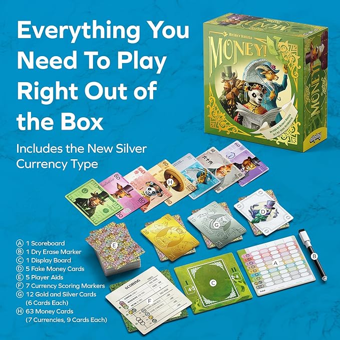 Allplay Money! Board Game for Adults and Families - A Dr. Knizia Cult Classic Card Game - Make Simultaneous Bids to React to The Constantly Changing Market - Small Travel Box with Quick Gameplay